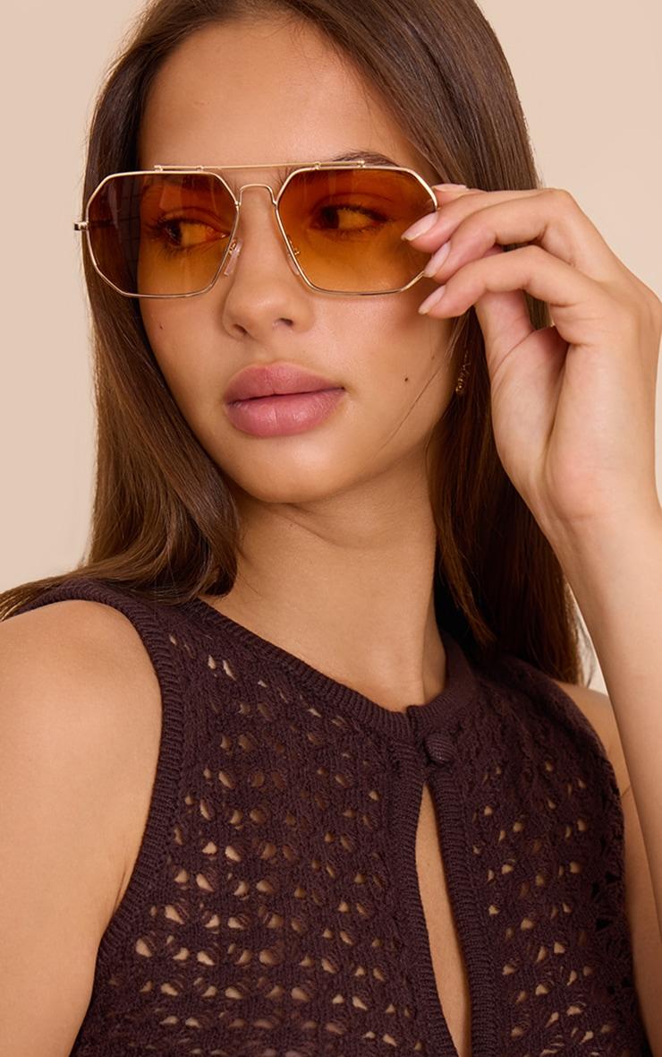 Gold Skinny Frame Angled Sunglasses Product Image
