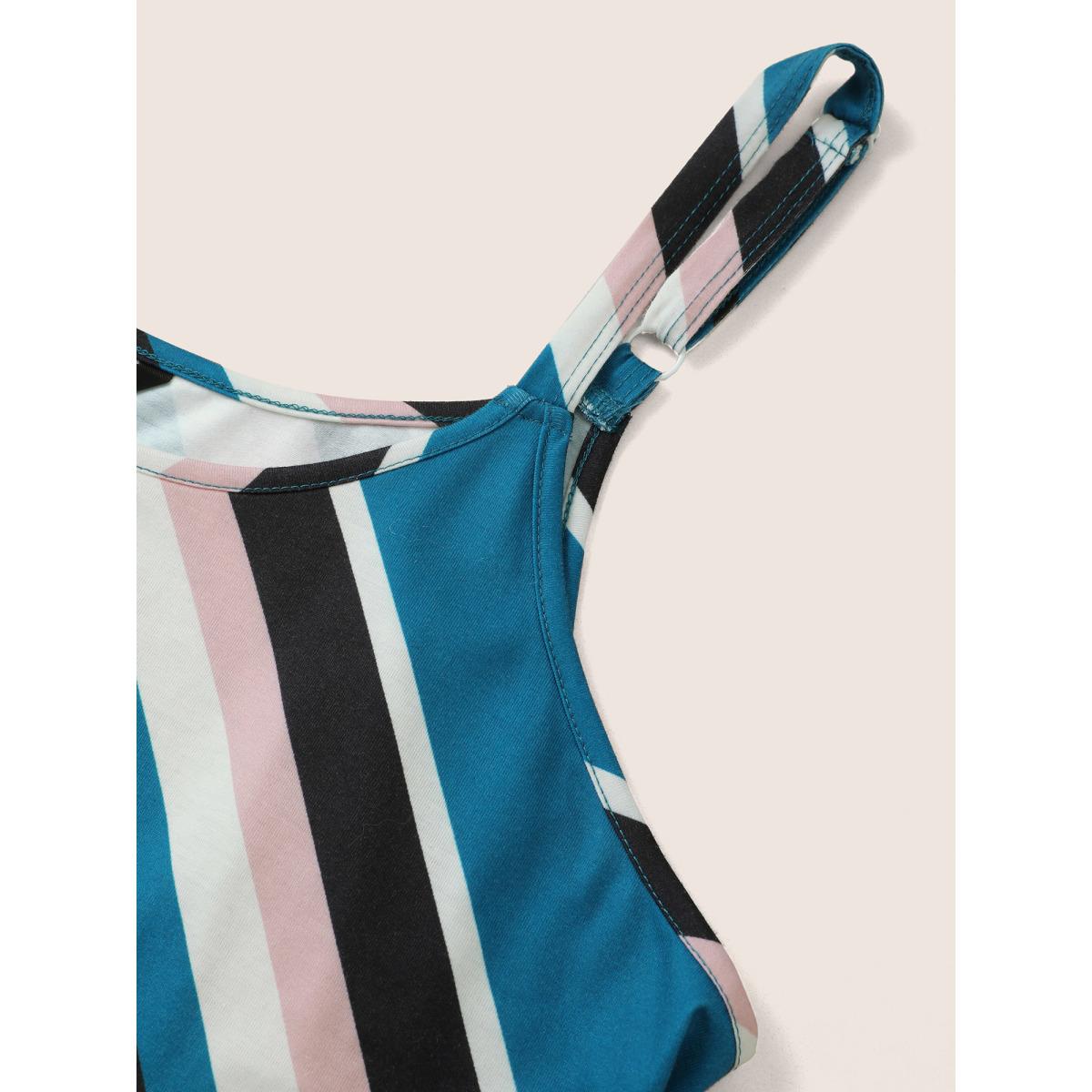 Plus Size Striped Geometric Belted Adjustable Straps Dress Cerulean Women Casual Non U-neck Sleeveless Curvy Midi Dress BloomChic 14-16/1X Product Image