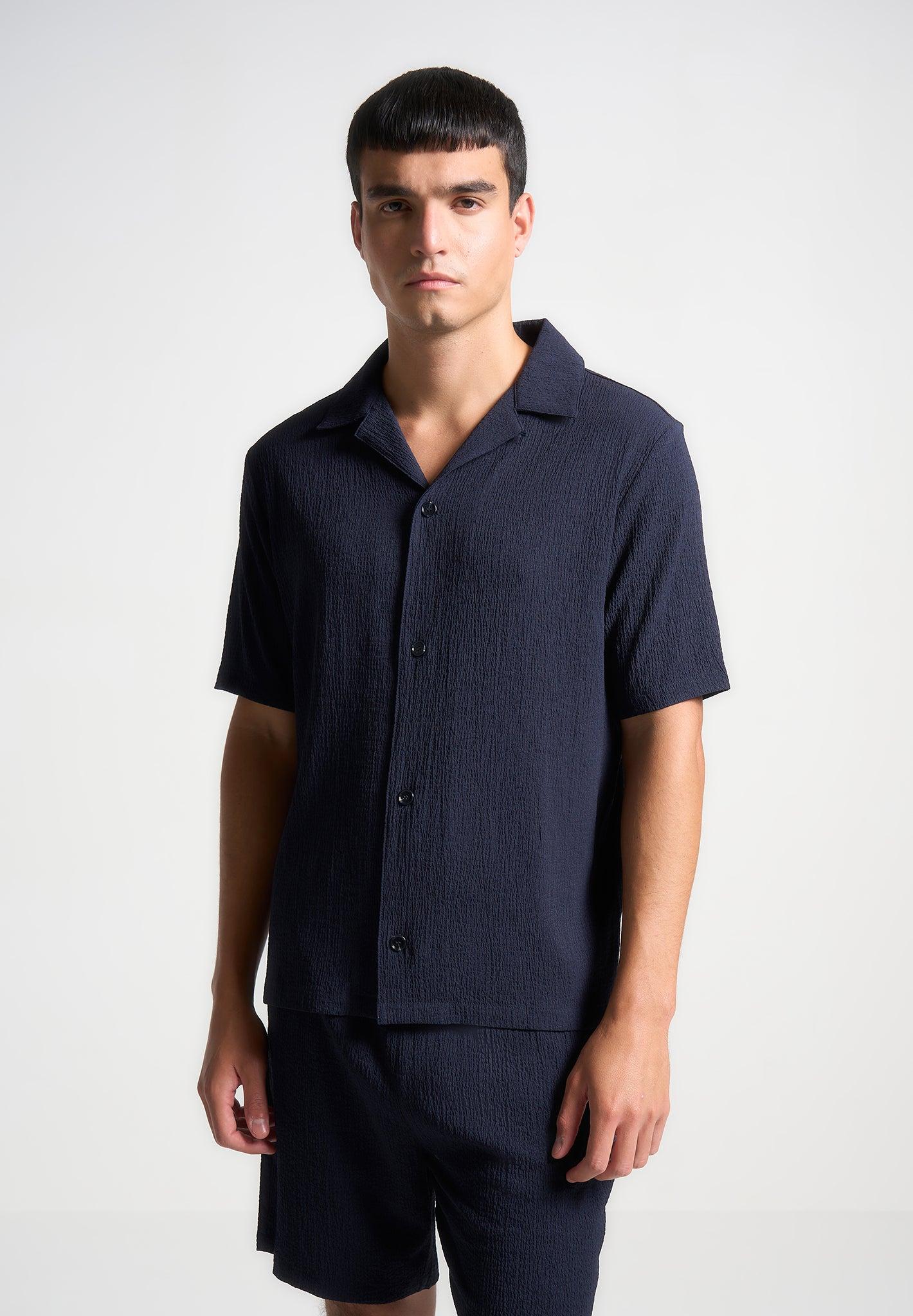 Seersucker Revere Shirt - Navy Male Product Image