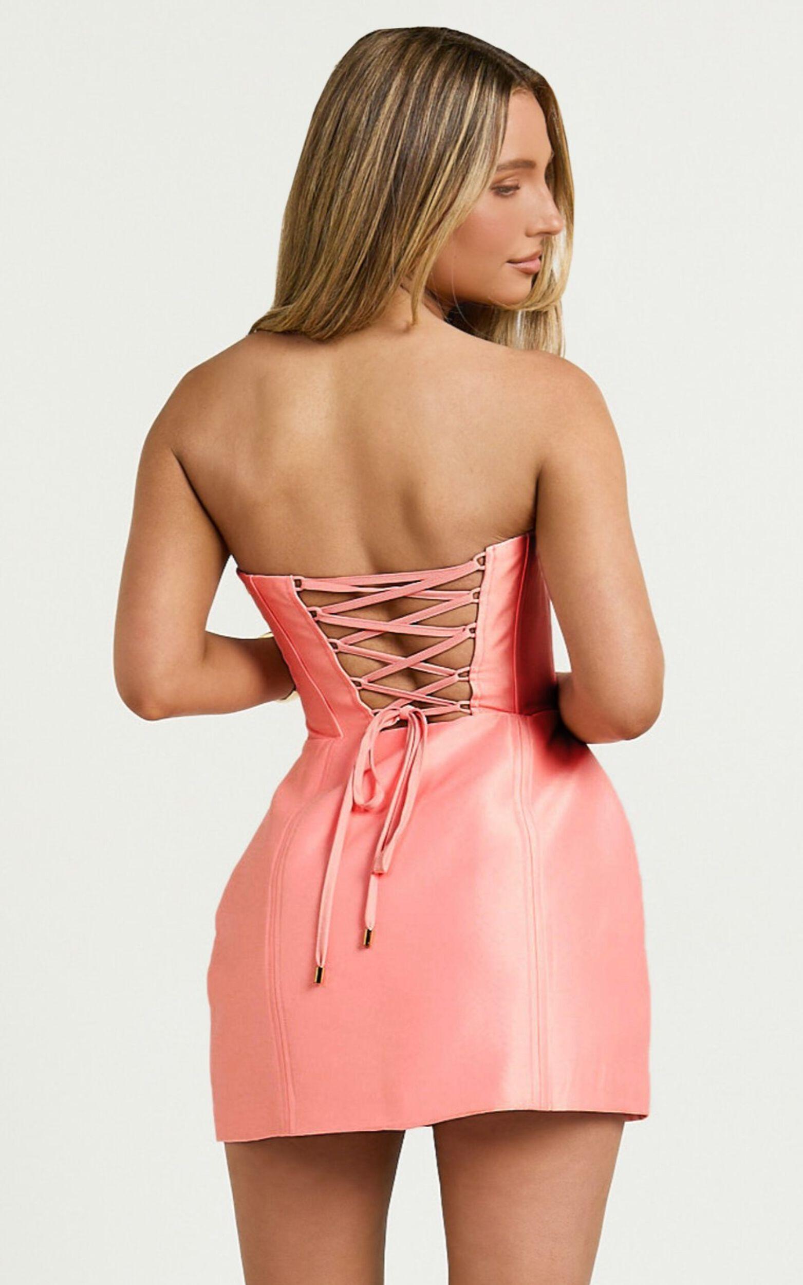 Amalie The Label - Judith Strapless Corset Bodice Lace Back Mini Dress in Blush Product Image
