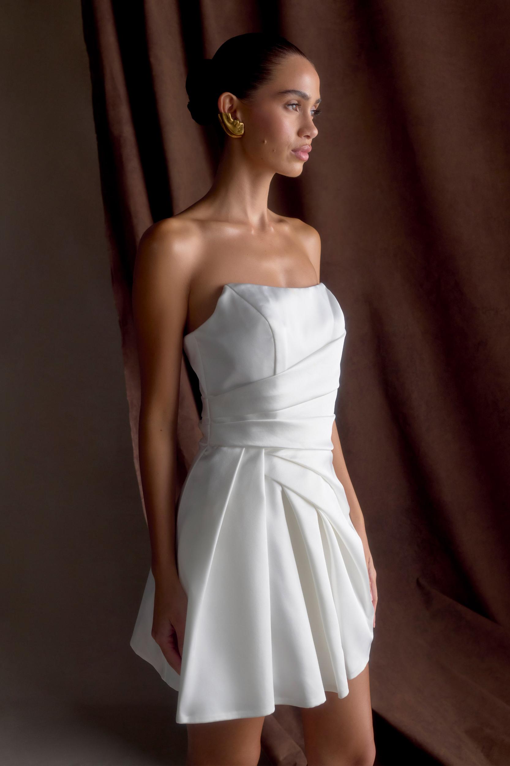 Lora Strapless Satin Mini Dress - White Product Image