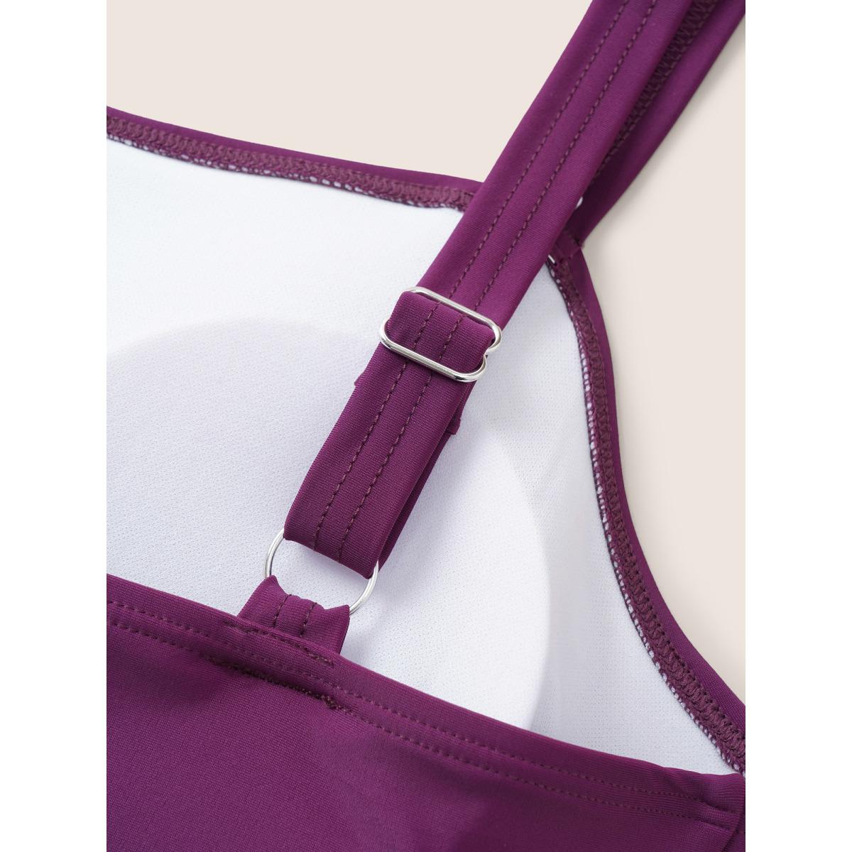 Plus Size Layered Ruffle Trim Mesh Swim Dress Women's Swimwear Eggplant Beach Skinny V-neck High stretch Curve Swim Dresses BloomChic 10/M Product Image