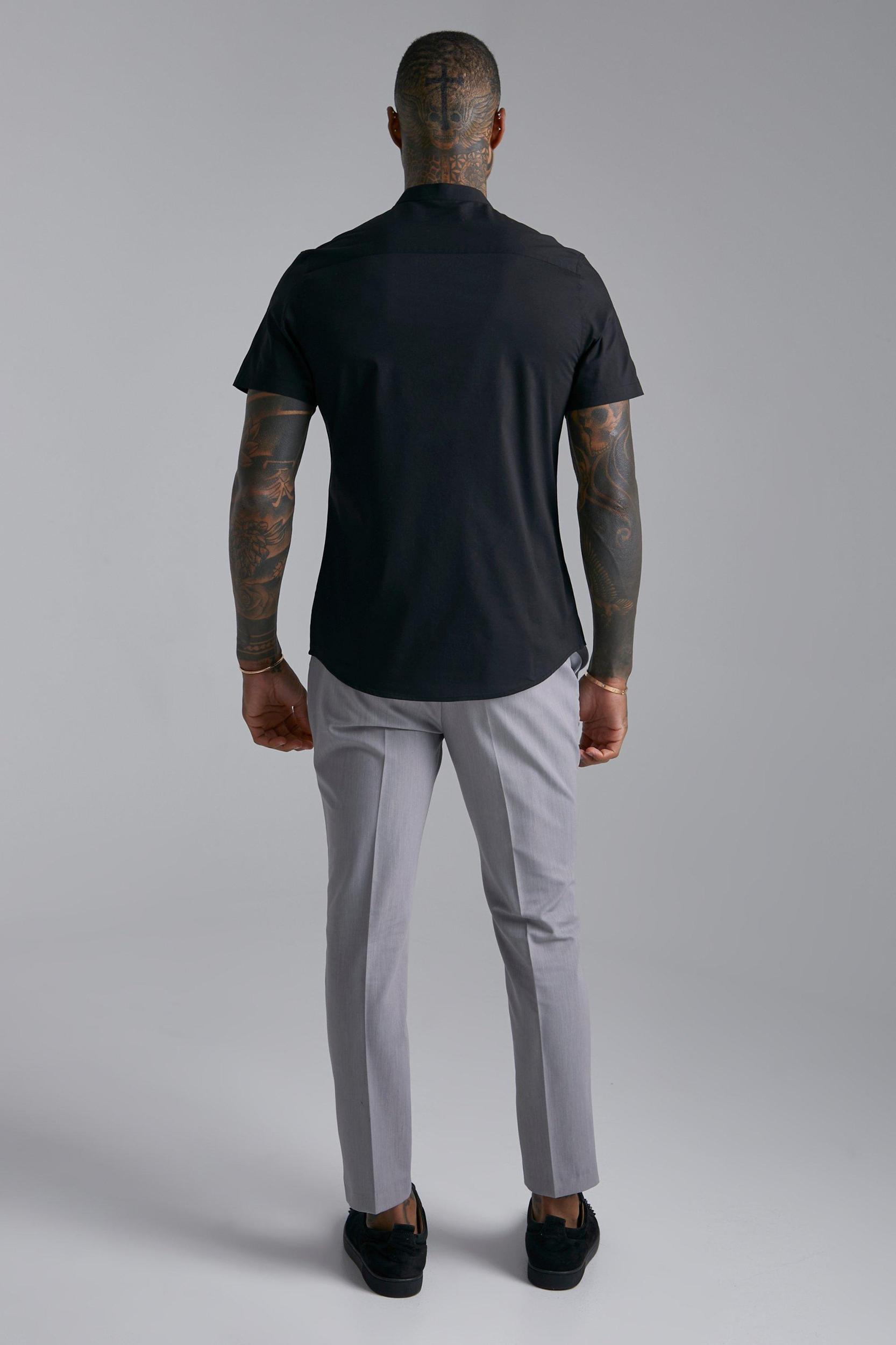 Short Sleeve Grandad Stretch Fit Shirt | boohooMAN USA Product Image