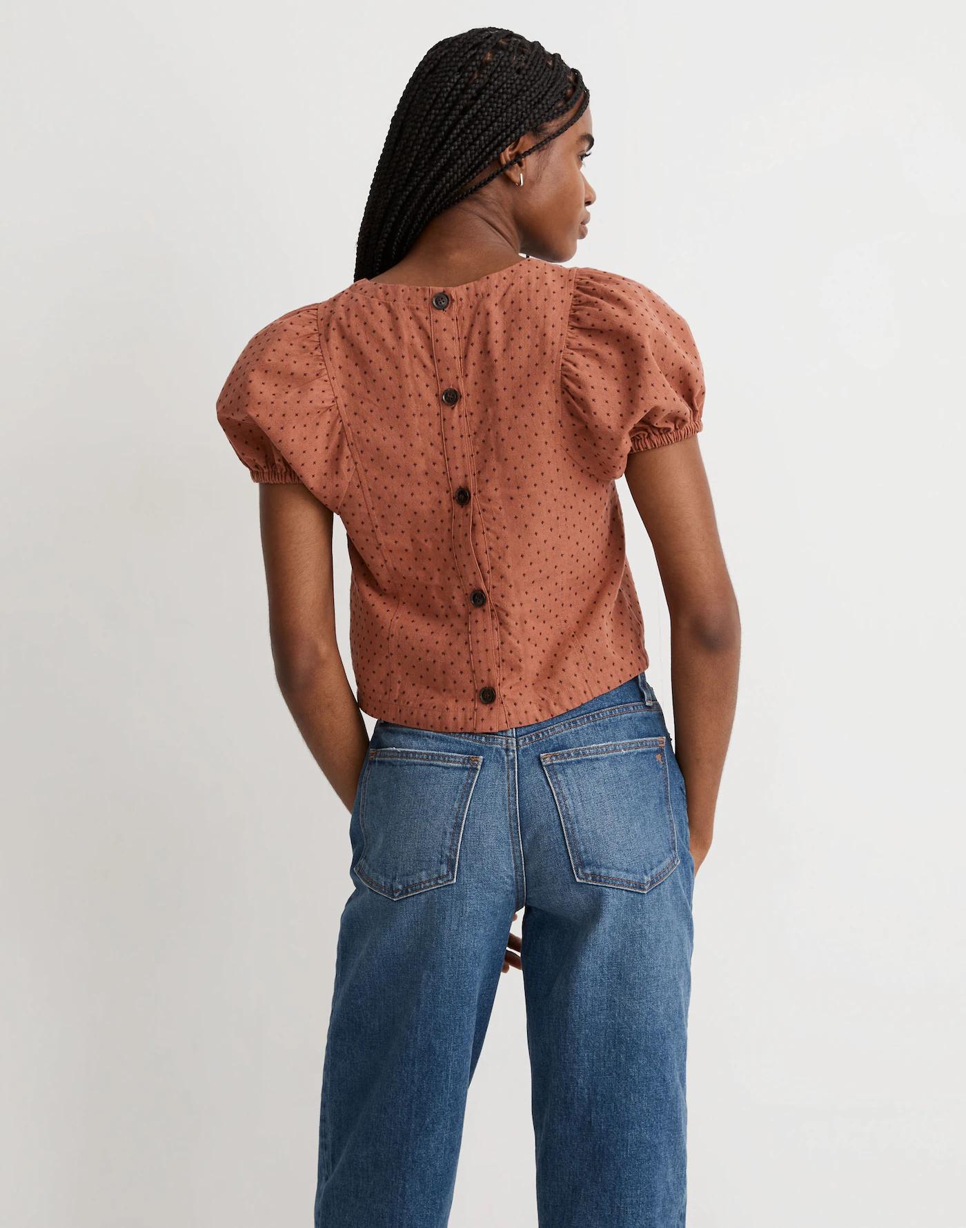 Jacquard Puff-Sleeve Top in Micro Cross Product Image