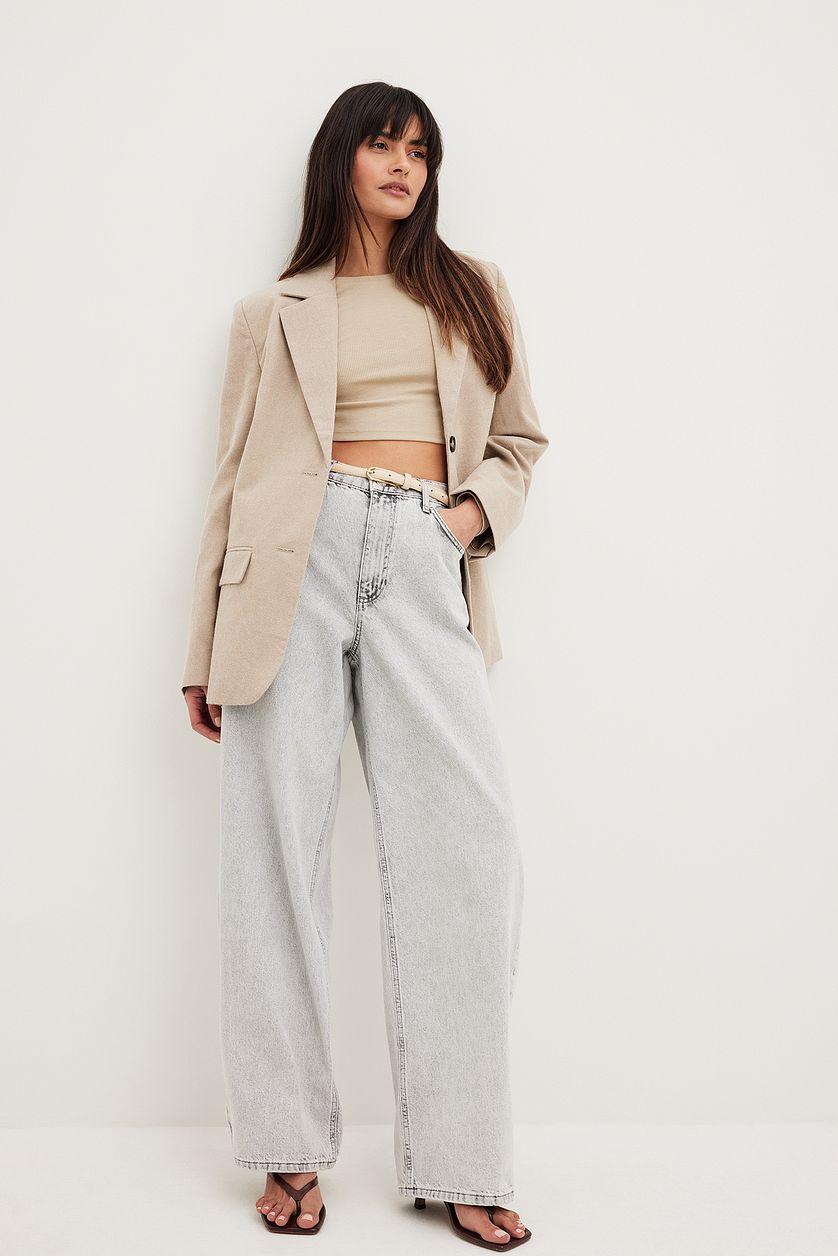 Round Neck Ribbed Long Sleeve Crop Top Product Image