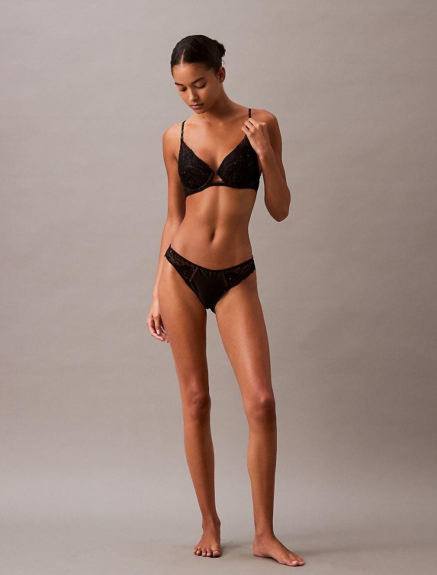 CK Black Floral Lace Push Up Plunge Bra Product Image