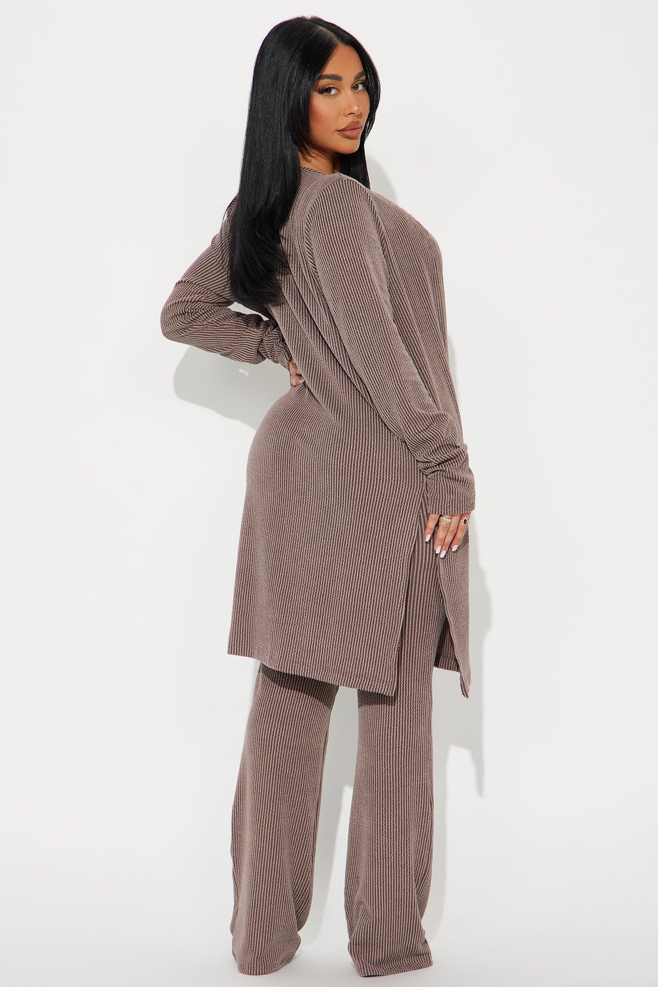 Weekend Vibe Ribbed 3 Piece Pant Set - Brown Product Image