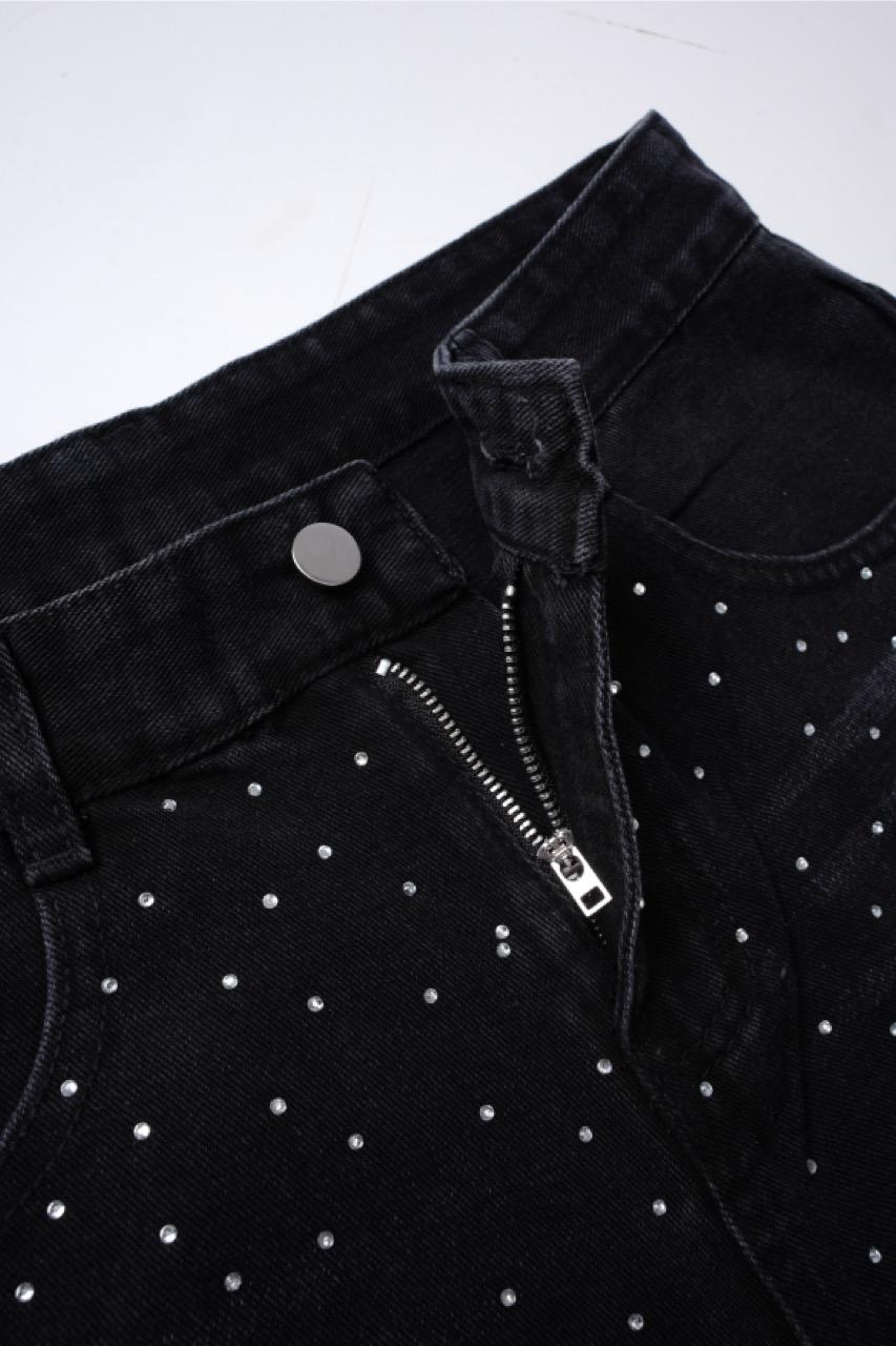 Hiphop Cross Hot Diamond Jorts Denim Shorts Product Image