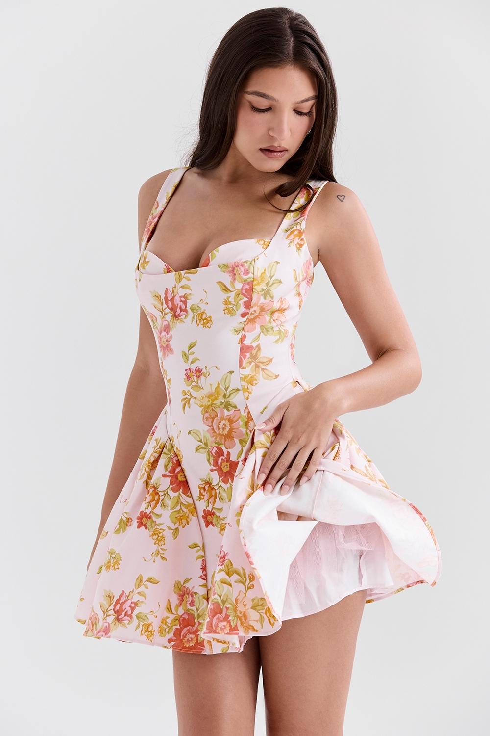 Bunny  peach poppy print twill mini dress Product Image