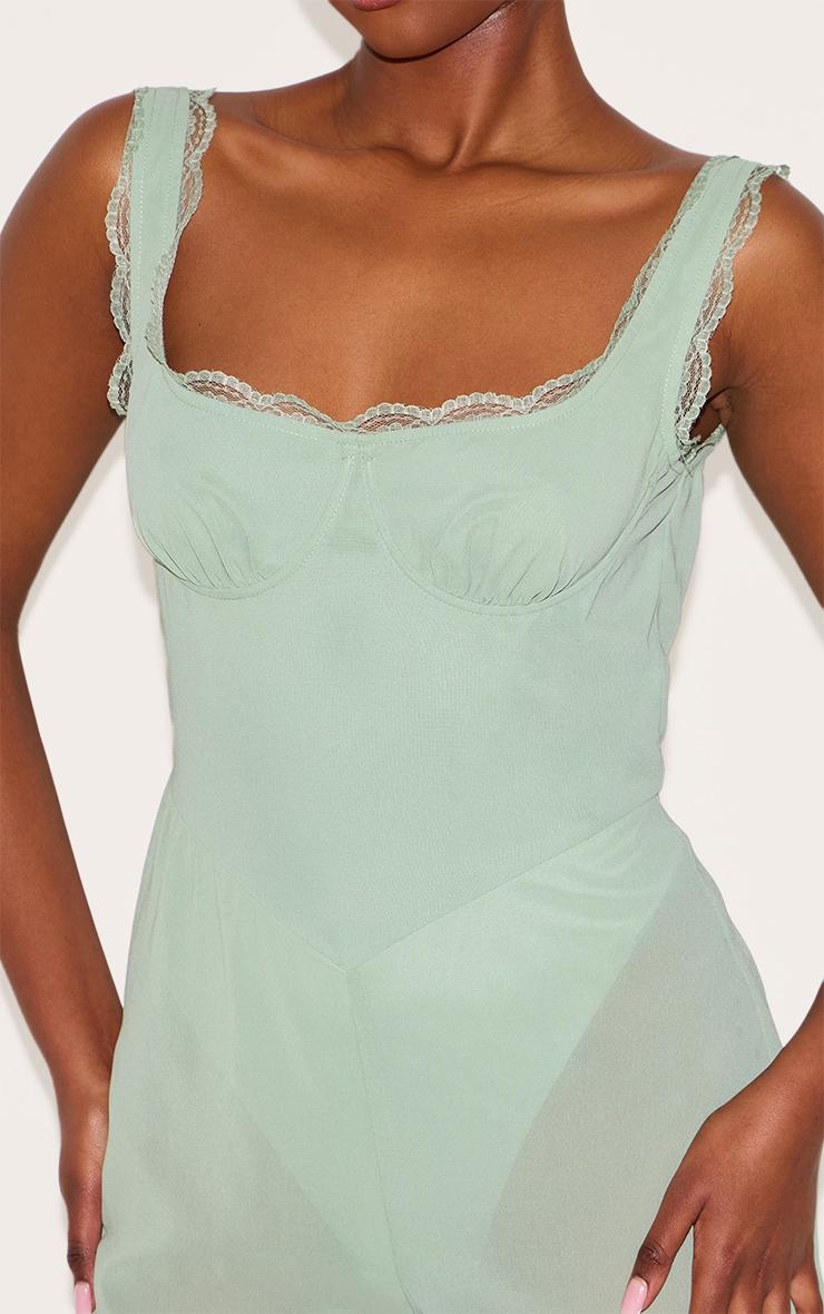 Sage Green Chiffon Corset Detail Flared Jumpsuit Product Image