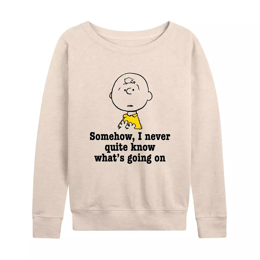 Women's Peanuts Charlie Brown What's Going On French Terry Long Sleeve Tee, Girl's,  Product Image