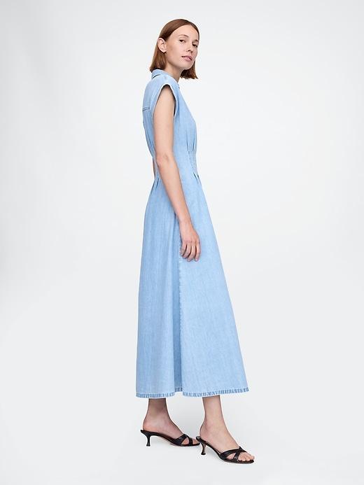 Denim Pleated Maxi Shirtdress Product Image
