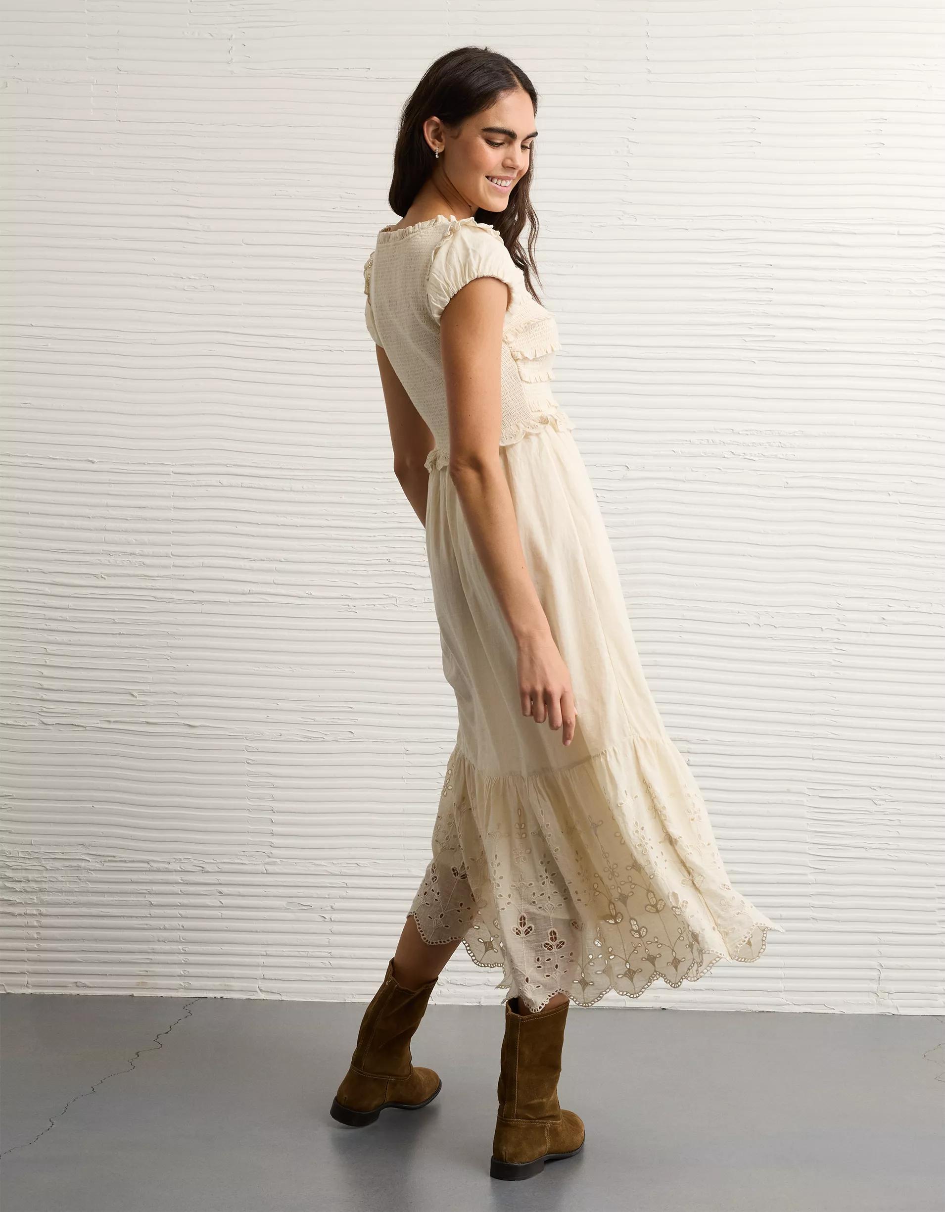 AE Scoop Neck Smocked Midi Dress Product Image