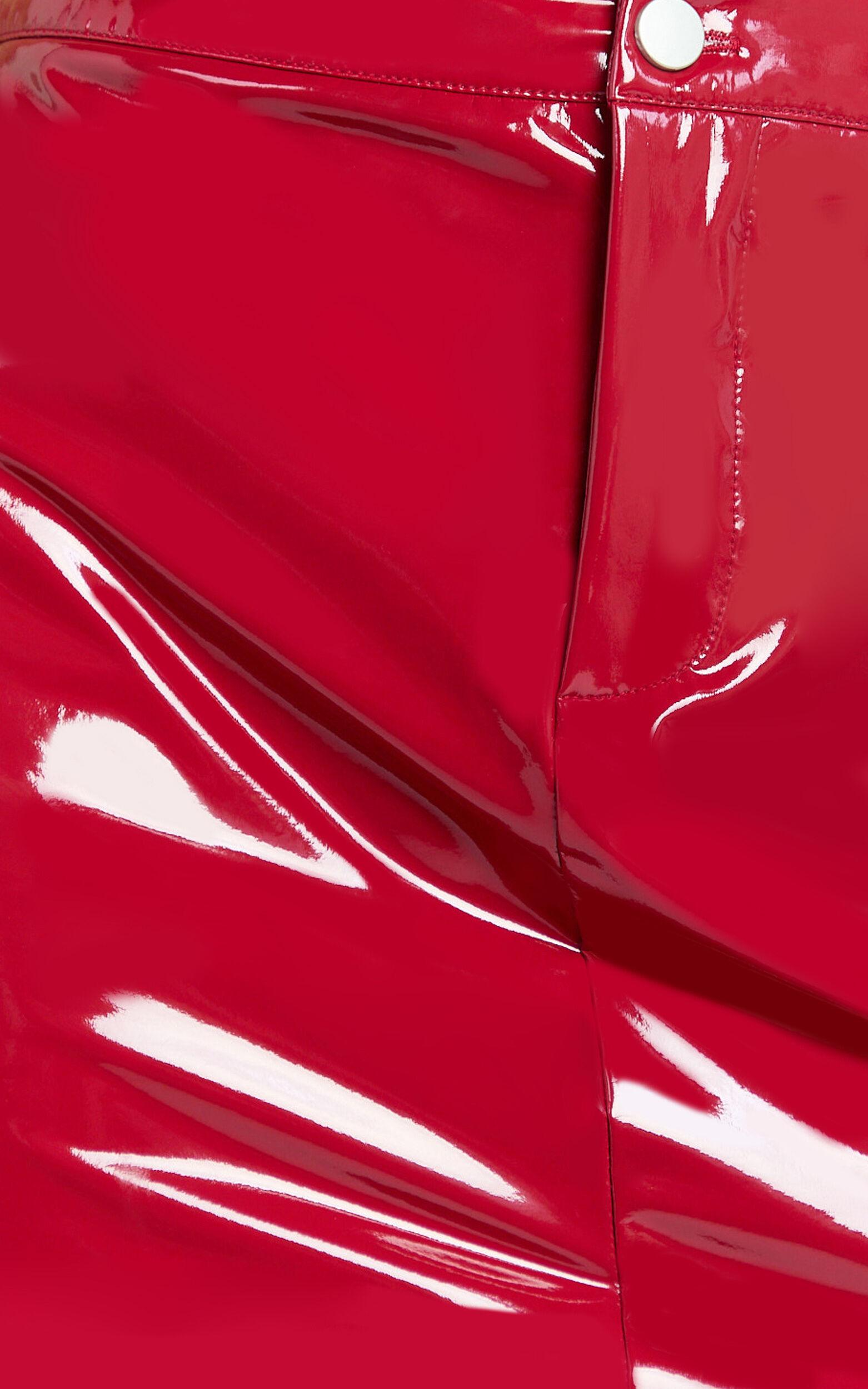 Savannah Mini Skirt - PU Waistband Fly Front Fitted Skirt in Cherry Product Image