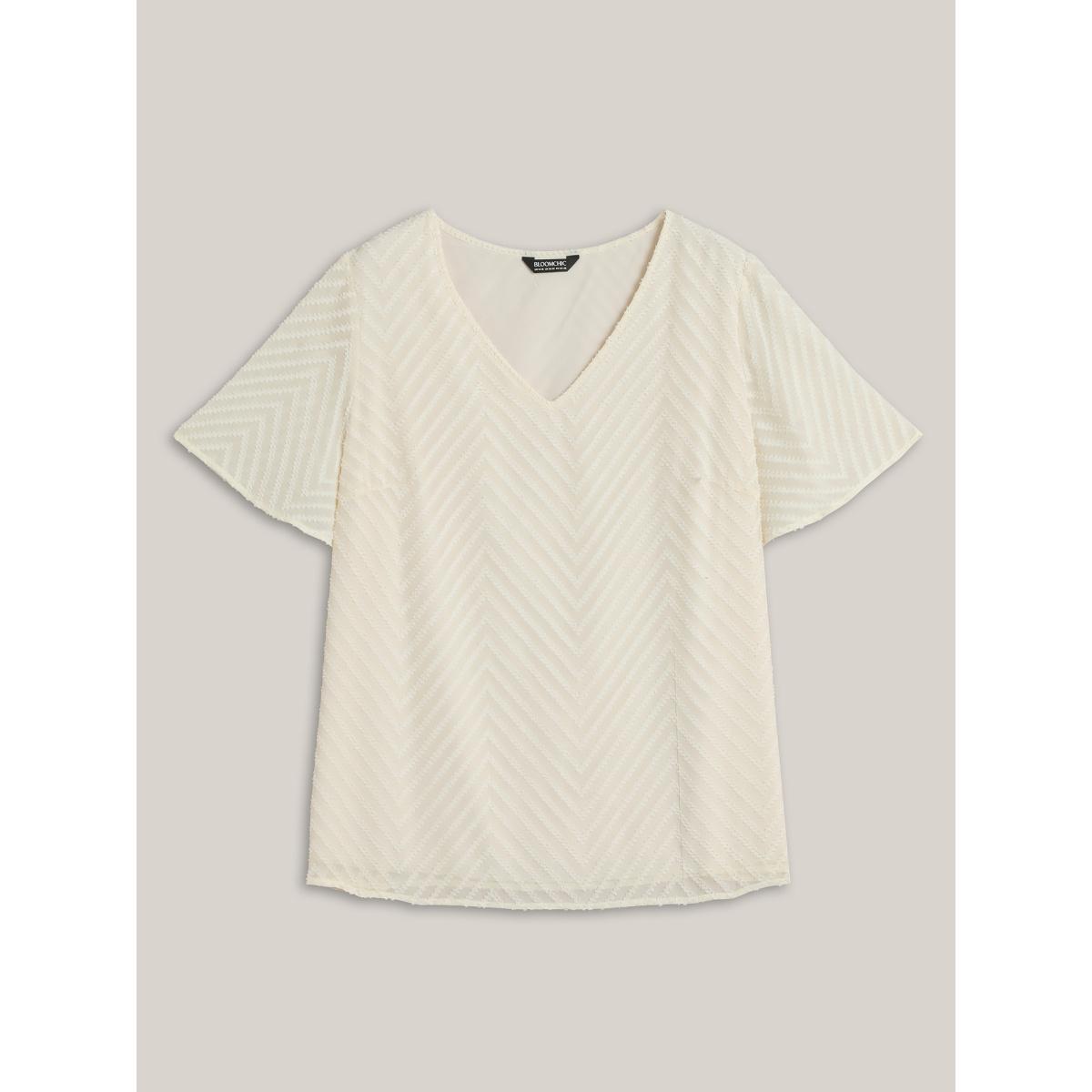 Plus Size Ivory Textured Sheer Ruffled Sleeve Blouse Women Timeless Short sleeve V-neck Elegant Blouses BloomChic 22-24/3X Product Image