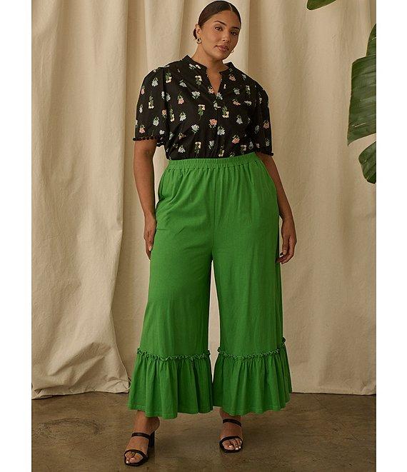 Sugarlips Plus Size Ryder Ruffle Wide Leg Cotton Knit Pants Product Image