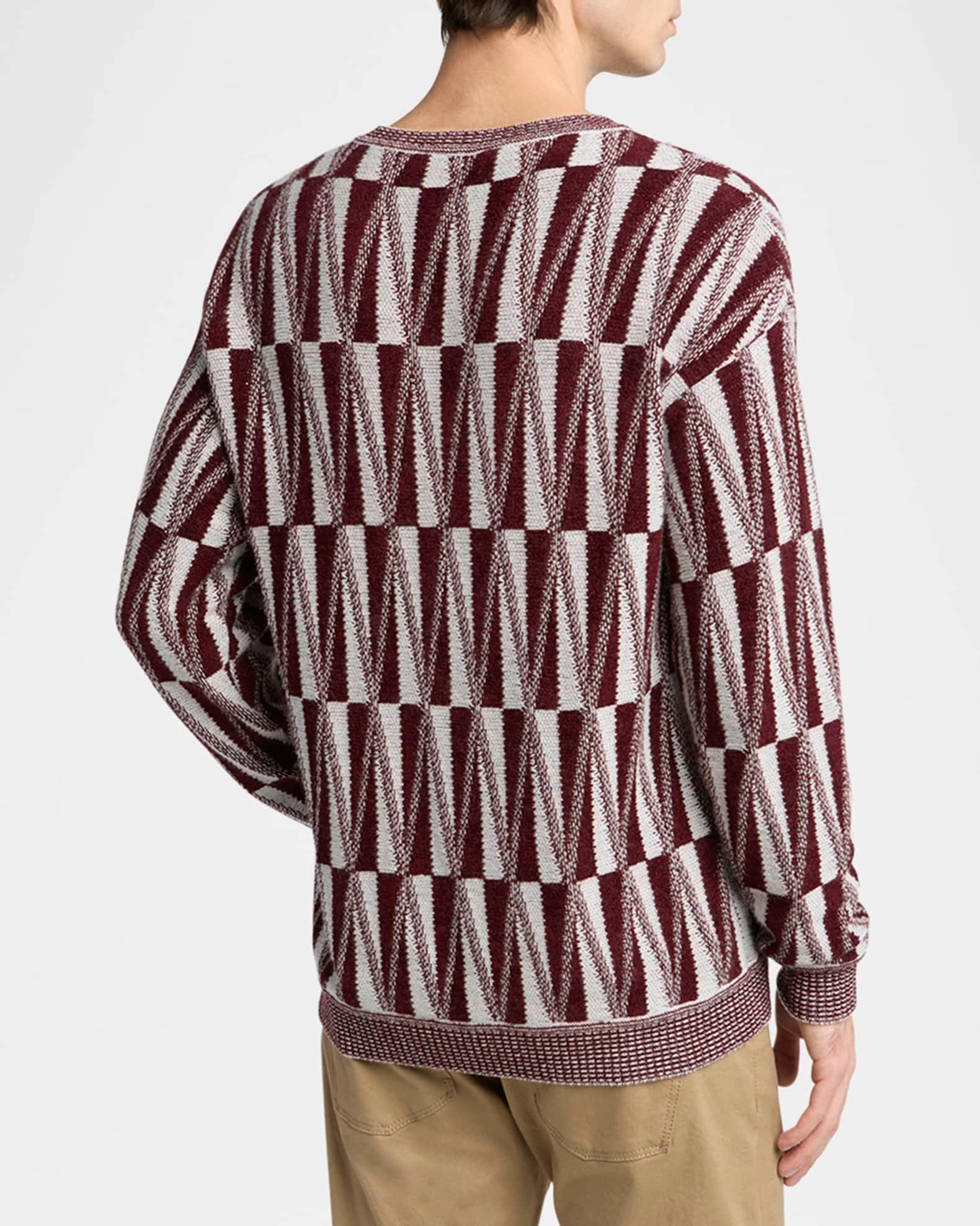Men's Jacquard Stitch Cashmere Blend V-Neck Sweater Product Image