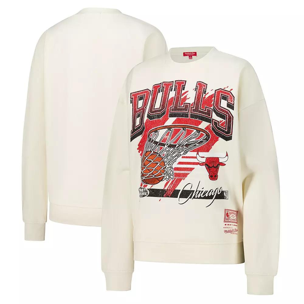 Women's Mitchell & Ness Cream Chicago Bulls Brush Bucket Pullover Sweatshirt,  Product Image