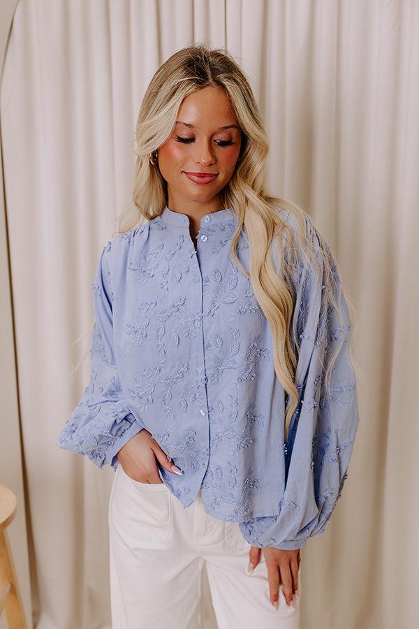 Lost In Love Embroidered Button Up in Sky Blue Product Image