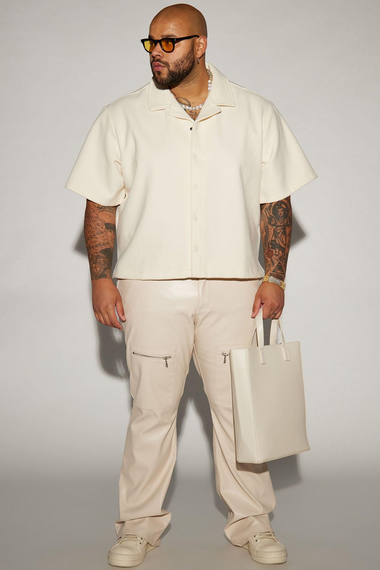 Wilder Textured Weave Cropped Button Up Shirt - Cream Product Image