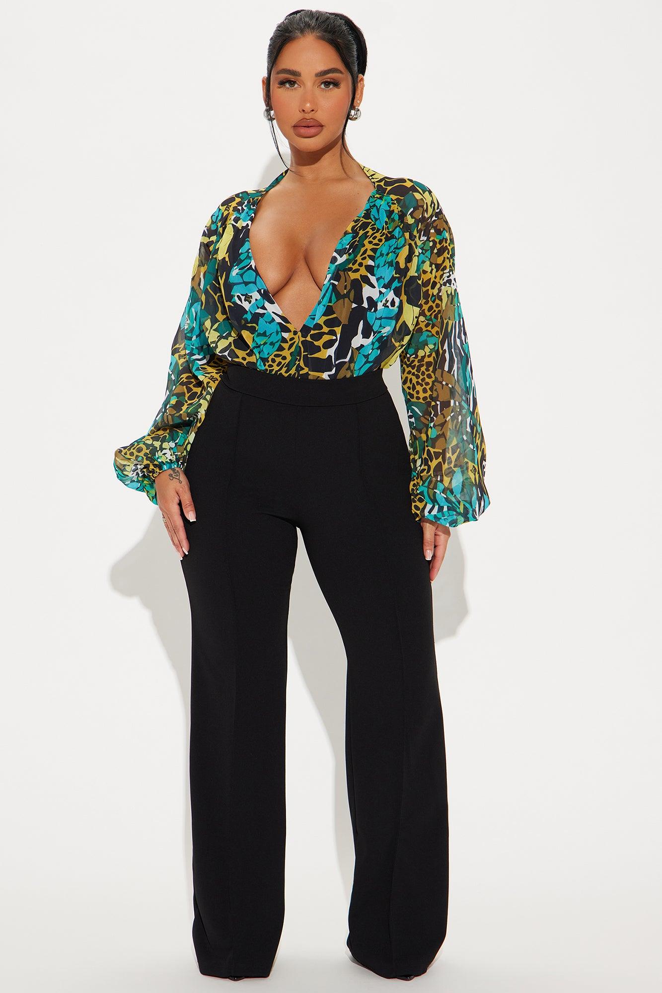 Wild Side Deep V-Neck Bodysuit - Blue/combo Product Image