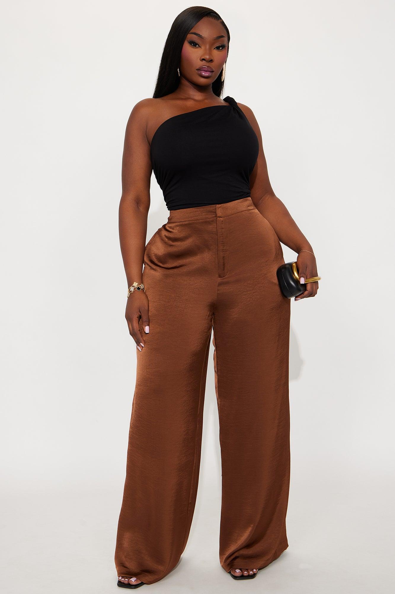 Denise Satin Wide Leg Trouser Pant - Chocolate Female Product Image