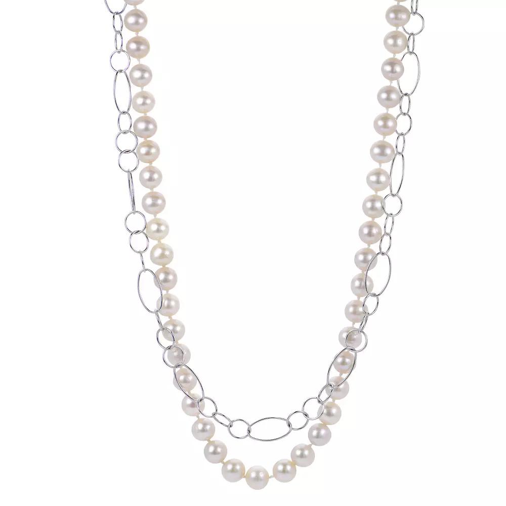 PearLustre by Imperial Sterling Silver Rolo Chain & Freshwater Cultured Pearl Layered Necklace, Womens Product Image
