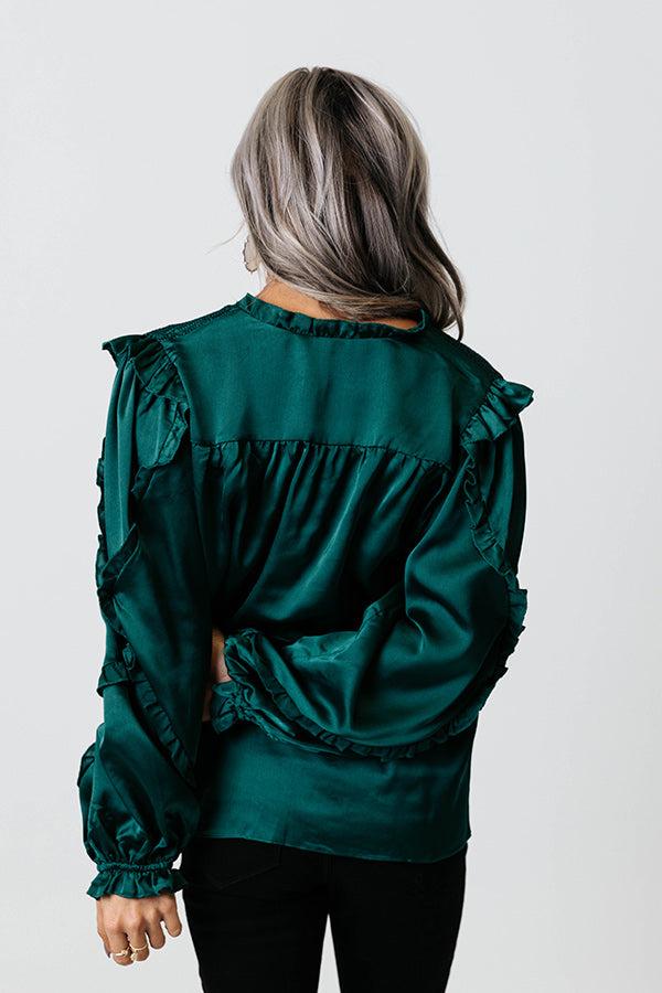Prosecco And Poise Satin Top In Hunter Green Product Image