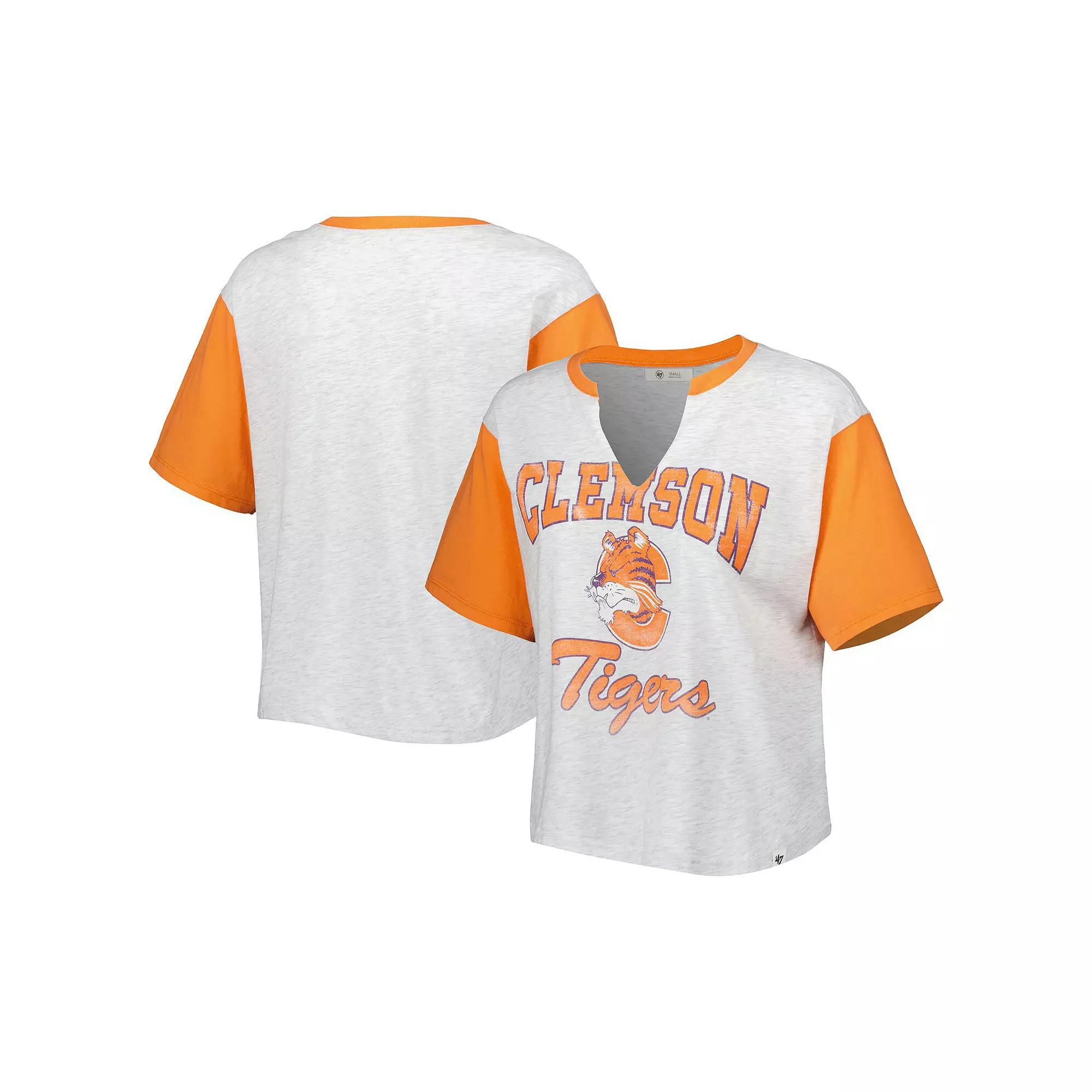Women's '47 Gray/Orange Clemson Tigers Dolly Cropped V-Neck T-Shirt, Size: Large, Grey Product Image