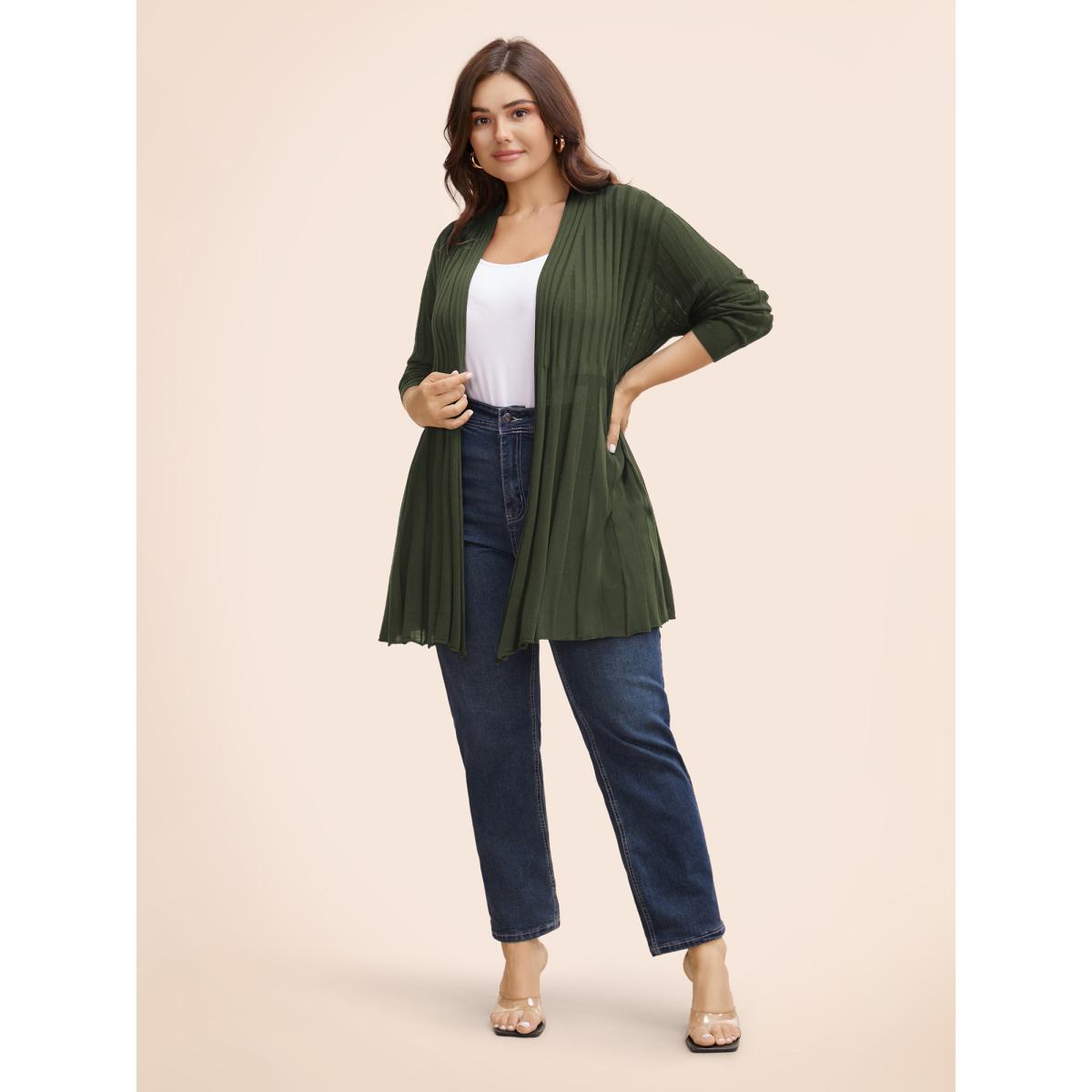 Plus Size Plain Textured Kimono Collar Cardigan Black Women Timeless Loose Long Sleeve Elegant Cardigans BloomChic 18-20/2X Product Image