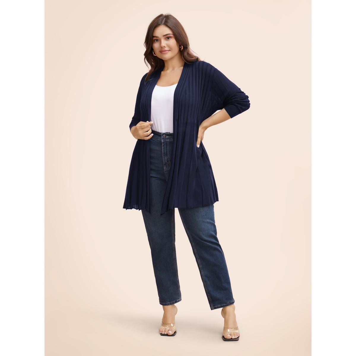 Plus Size Plain Textured Kimono Collar Cardigan Black Women Timeless Loose Long Sleeve Elegant Cardigans BloomChic 18-20/2X Product Image