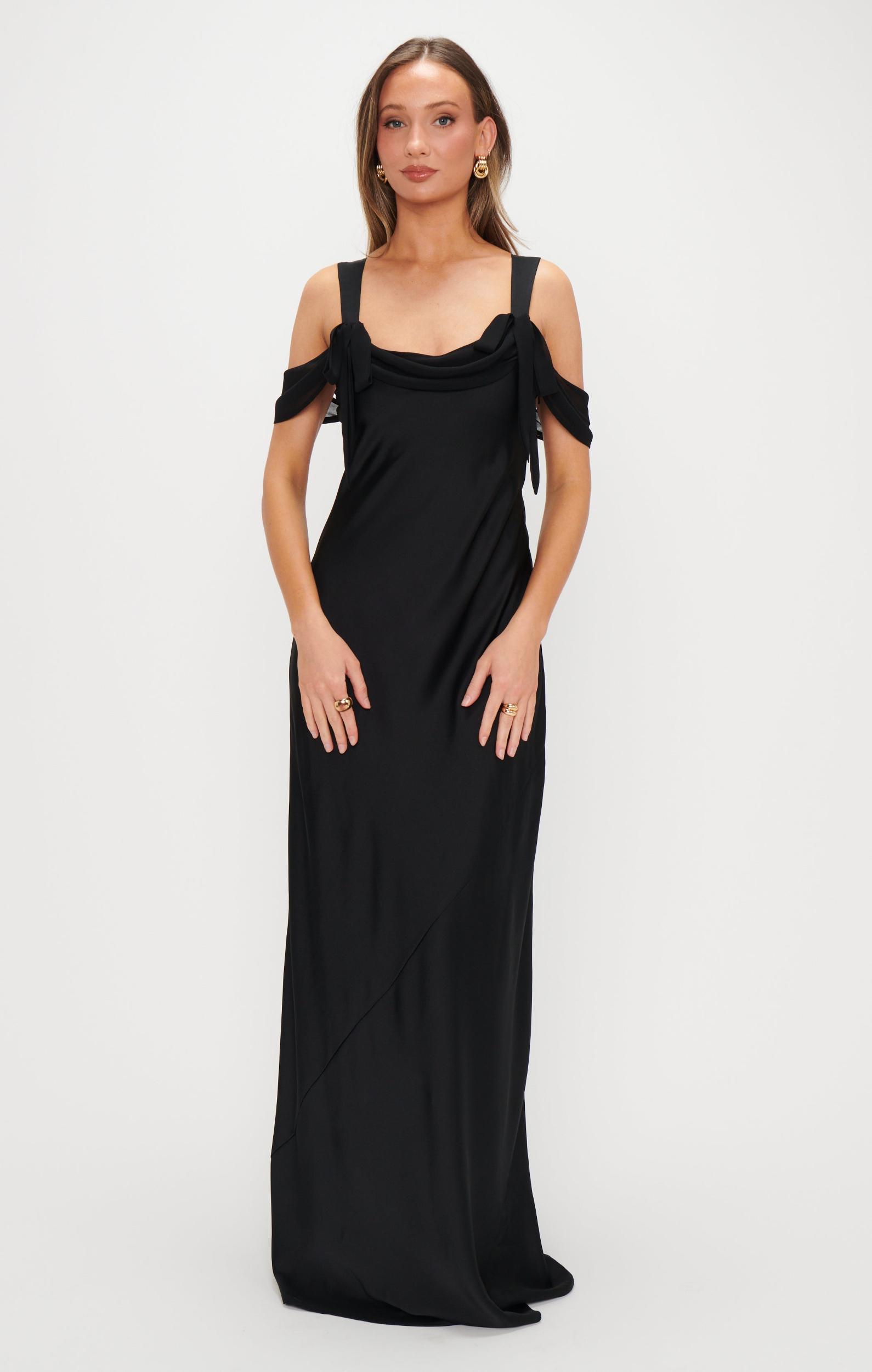 Bella Maxi Dress ~ Black Luxe Satin Product Image