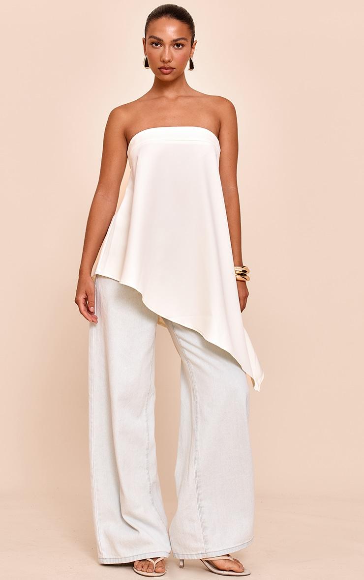 Cream Woven Bandeau Asymmetric Hem Floaty Long Top Product Image