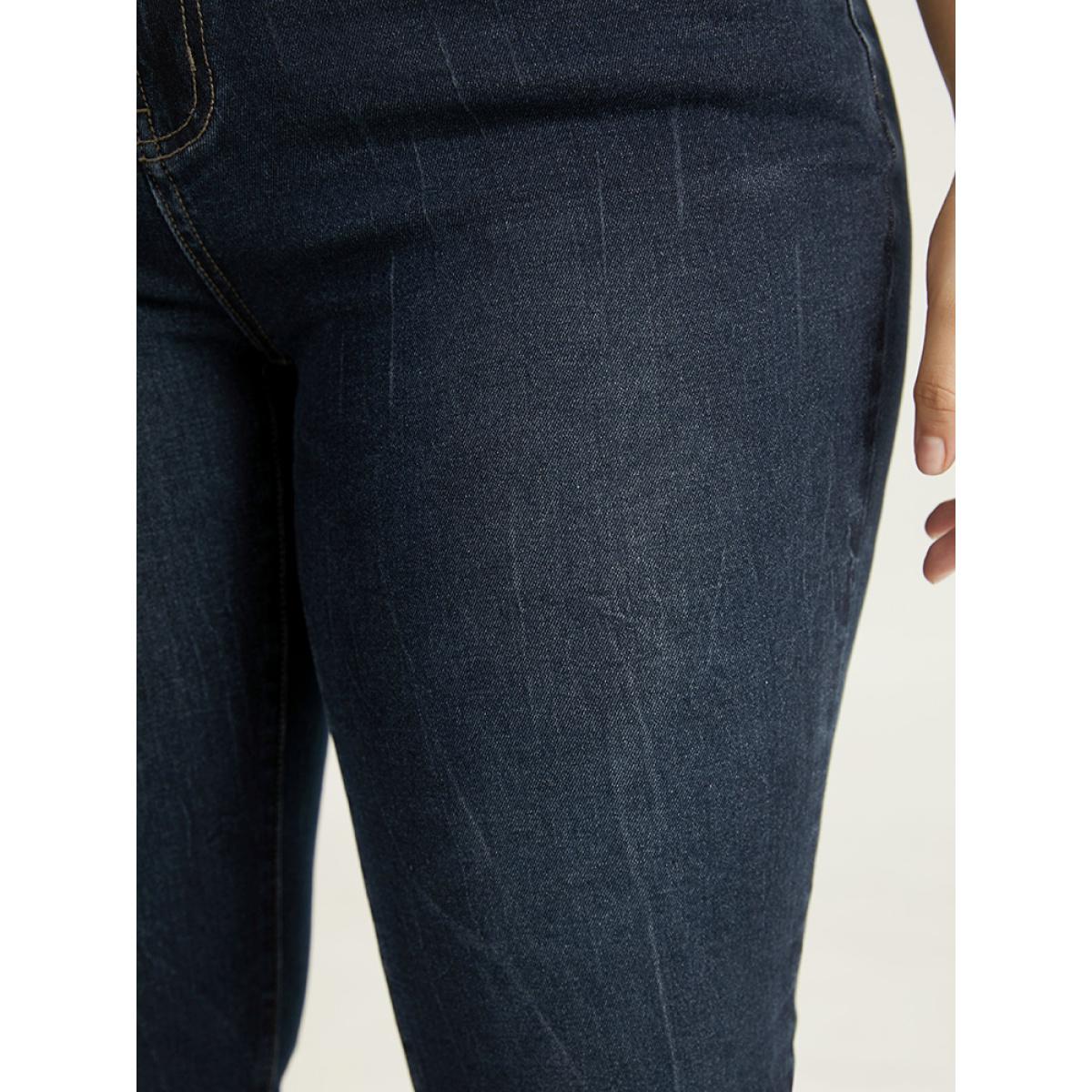 Plus Size Plain High Rise Very Stretchy Jeans Women Indigo Casual Plain Plain High stretch Pocket Jeans BloomChic 30/6X Product Image