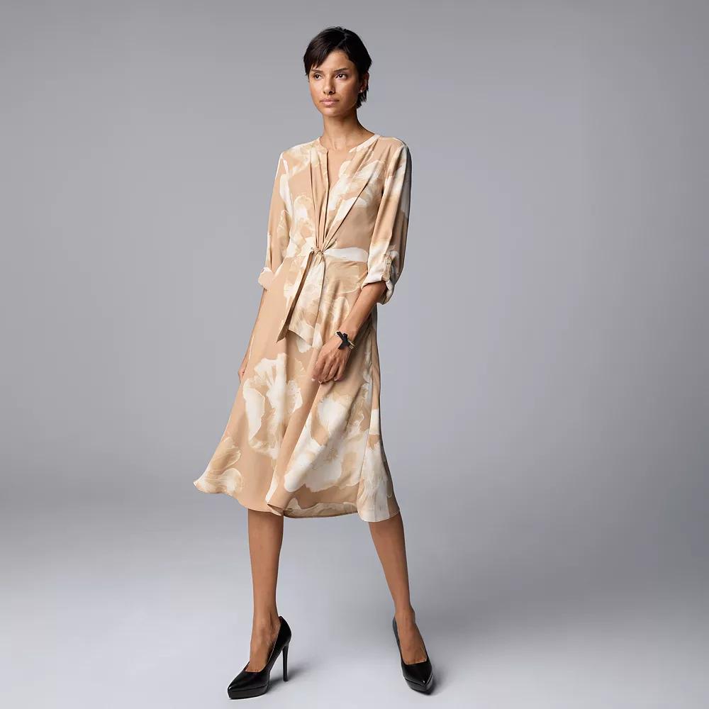 Women's Simply Vera Vera Wang Tie Front Midi Dress, Size: XL, Beige Floral Product Image