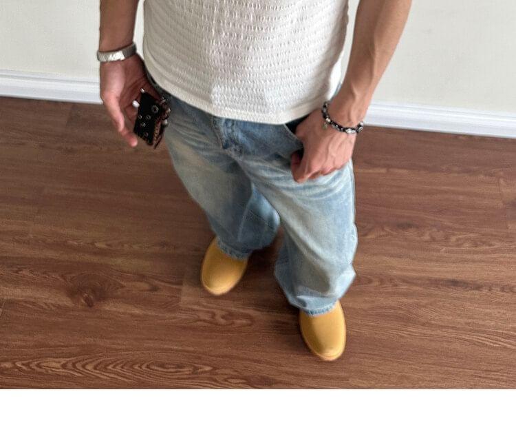 Crew Neck Plain Slim Fit Tank Top Product Image