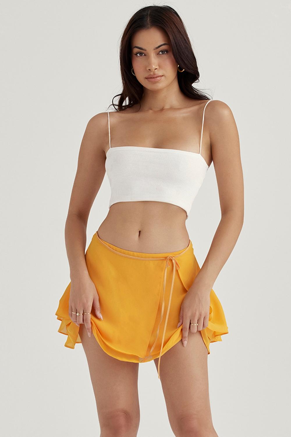 Clarice  tangerine floaty layered mini skirt Product Image