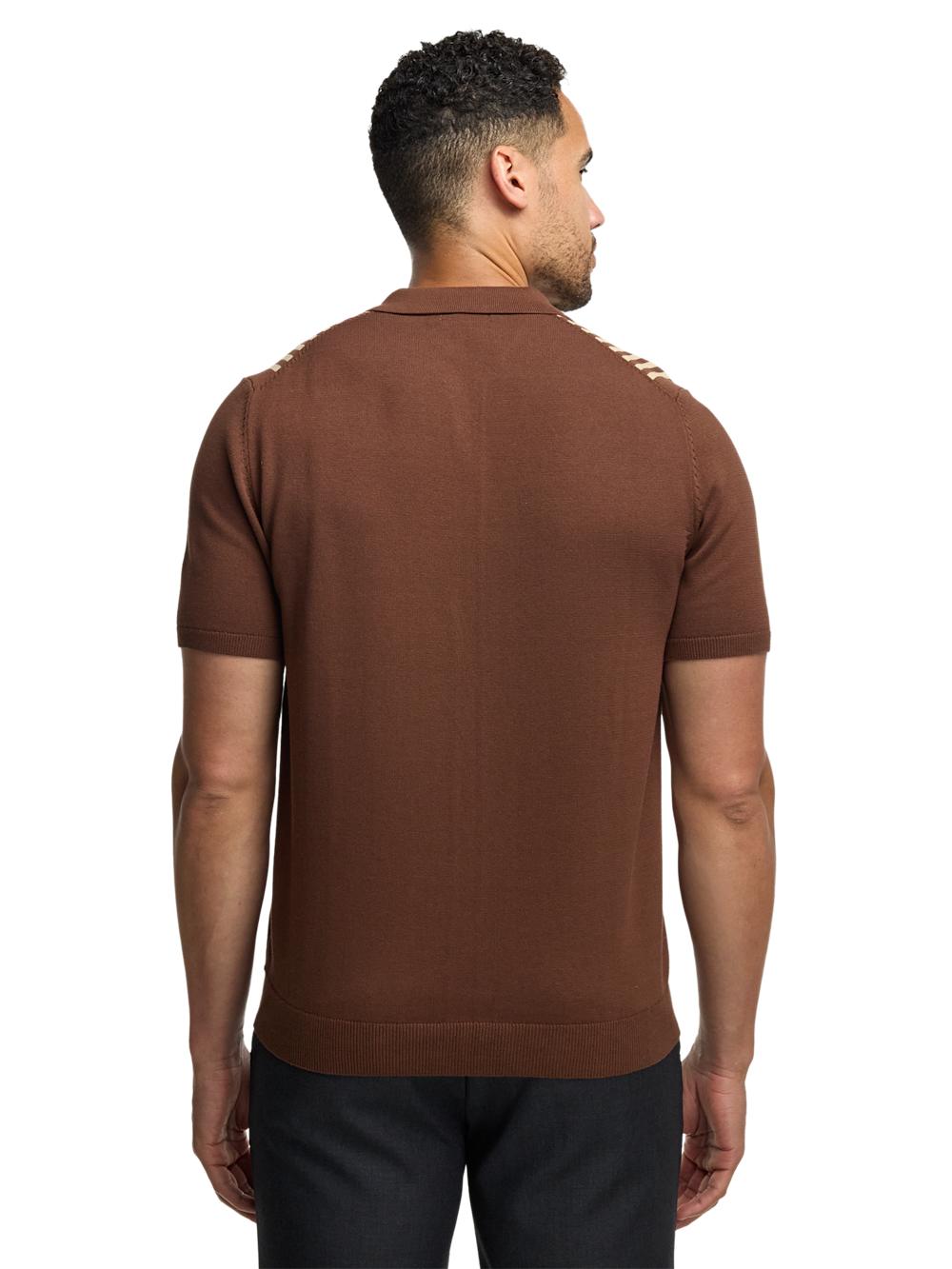 Cotton Three Button Front Polo - Brown Product Image