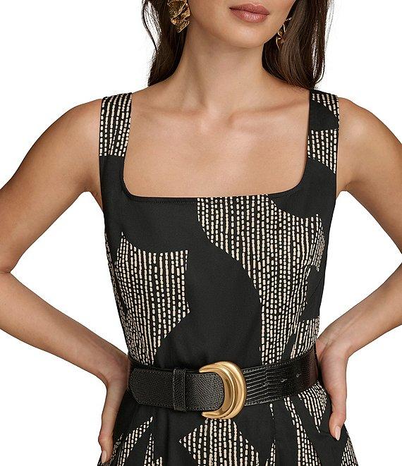 Donna Karan Sleeveless Square Neck A-Line Belted Midi Dress Product Image