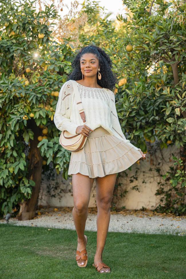 Through The Garden Ivory and Brown Floral Mini Skort FINAL SALE Product Image