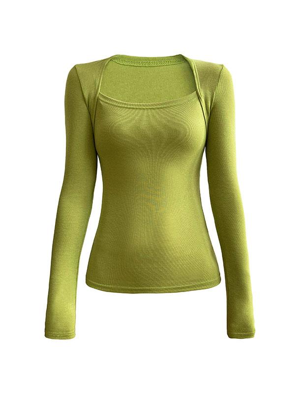 Long Sleeves Skinny Solid Color Square-Neck T-Shirts Tops Product Image
