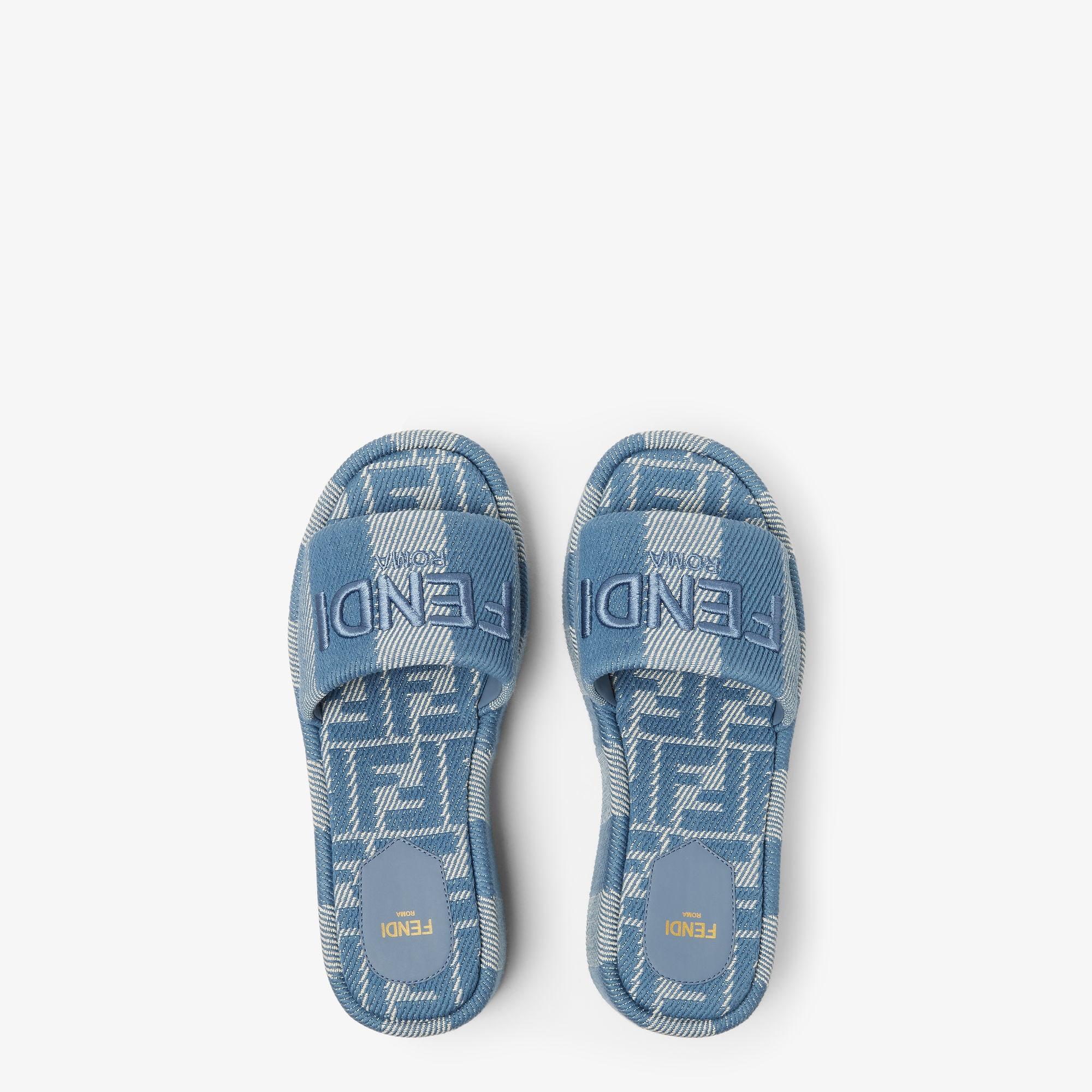 Fendi SunshineLight blue denim-effect jacquard flatform slides Product Image