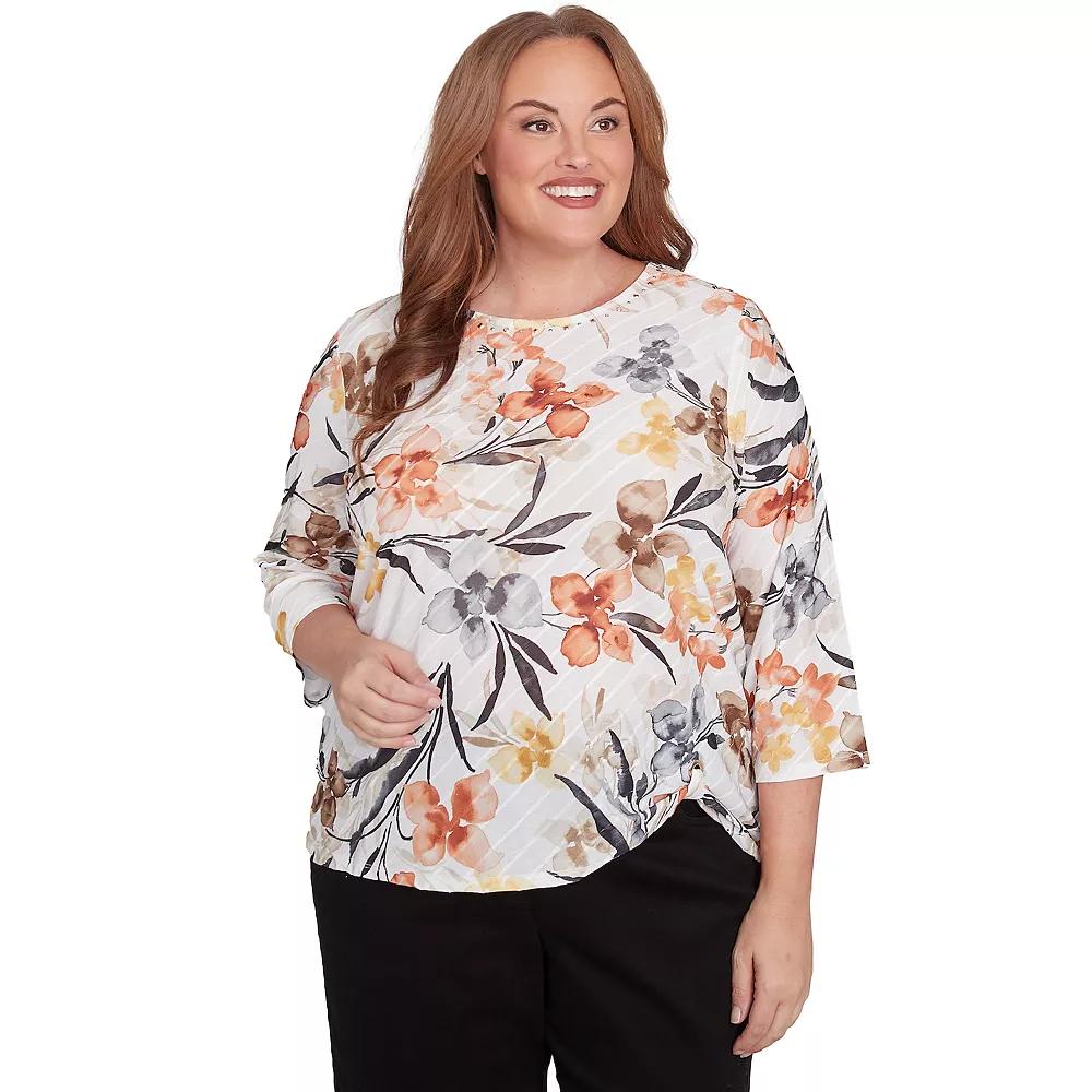 Plus Size Alfred Dunner Watercolor Floral Top, Women's, Size: 1XL, Multi Neutral Product Image