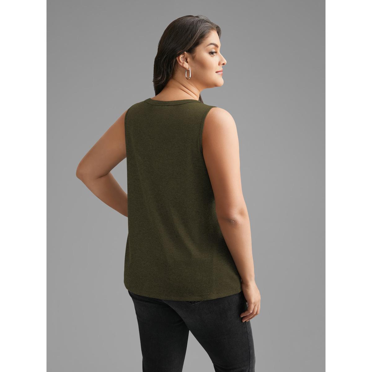 Plus Size Notched Collar Eyelet Tank Top Women ArmyGreen Casual Eyelet Notched collar Everyday Tank Tops Camis BloomChic 18-20/2X Product Image
