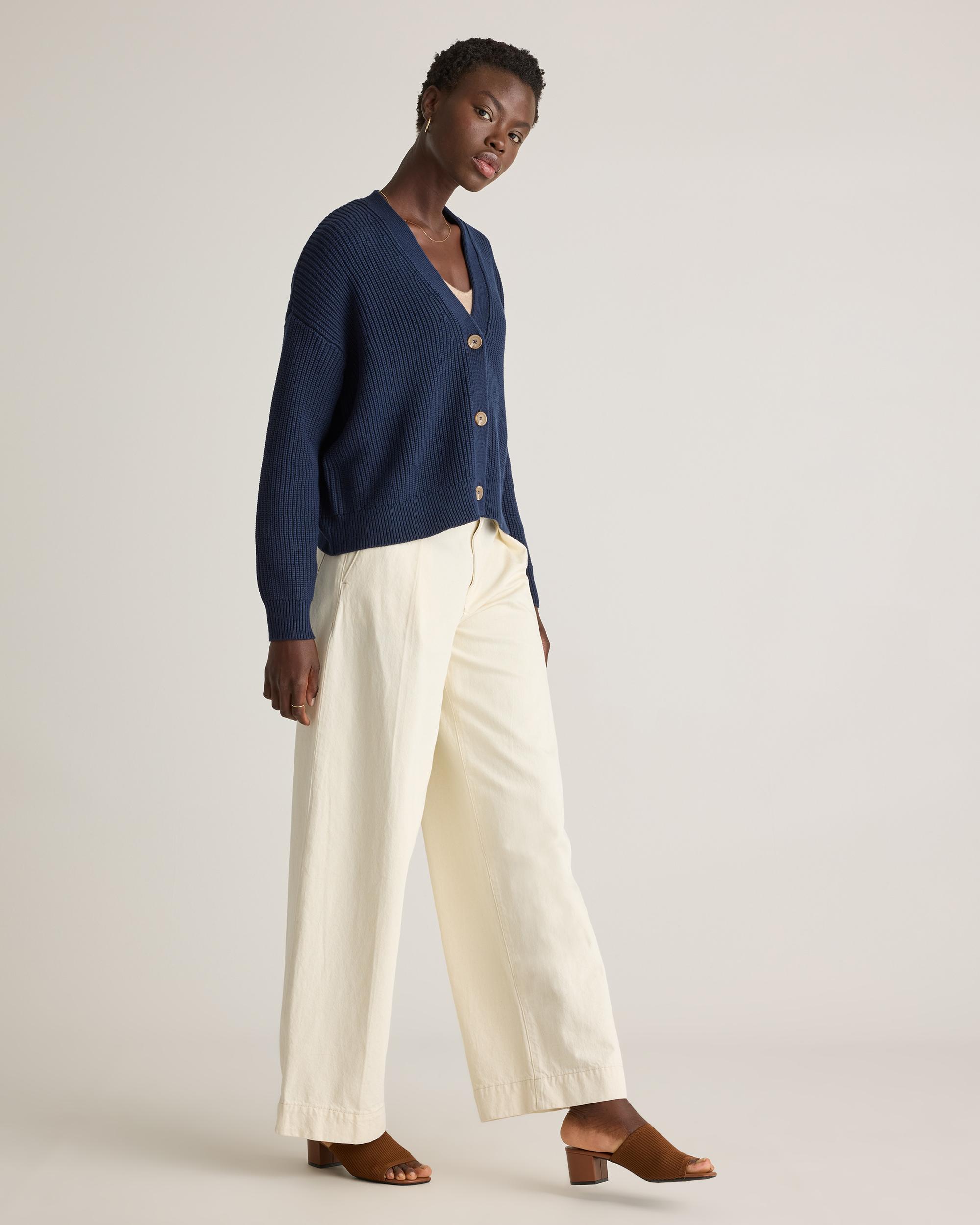 Quince | Women's Fisherman Boxy Cropped Cardigan Sweater Organic Cotton Product Image