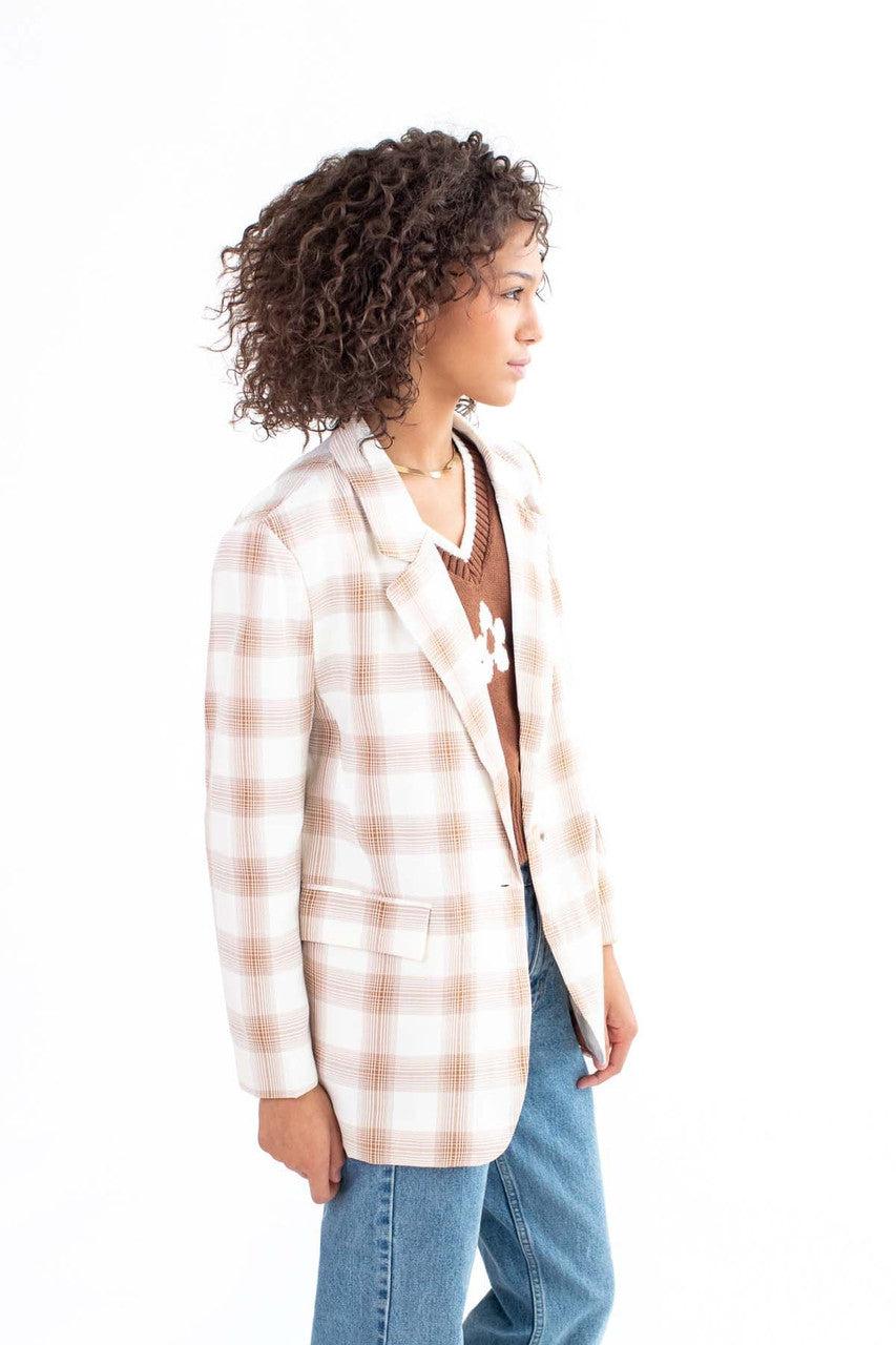 Beige Plaid Blazer Product Image