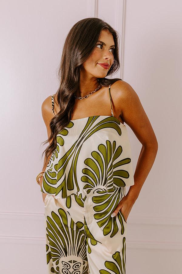 Hawaiian Paradise Satin Crop Top In Olive Product Image