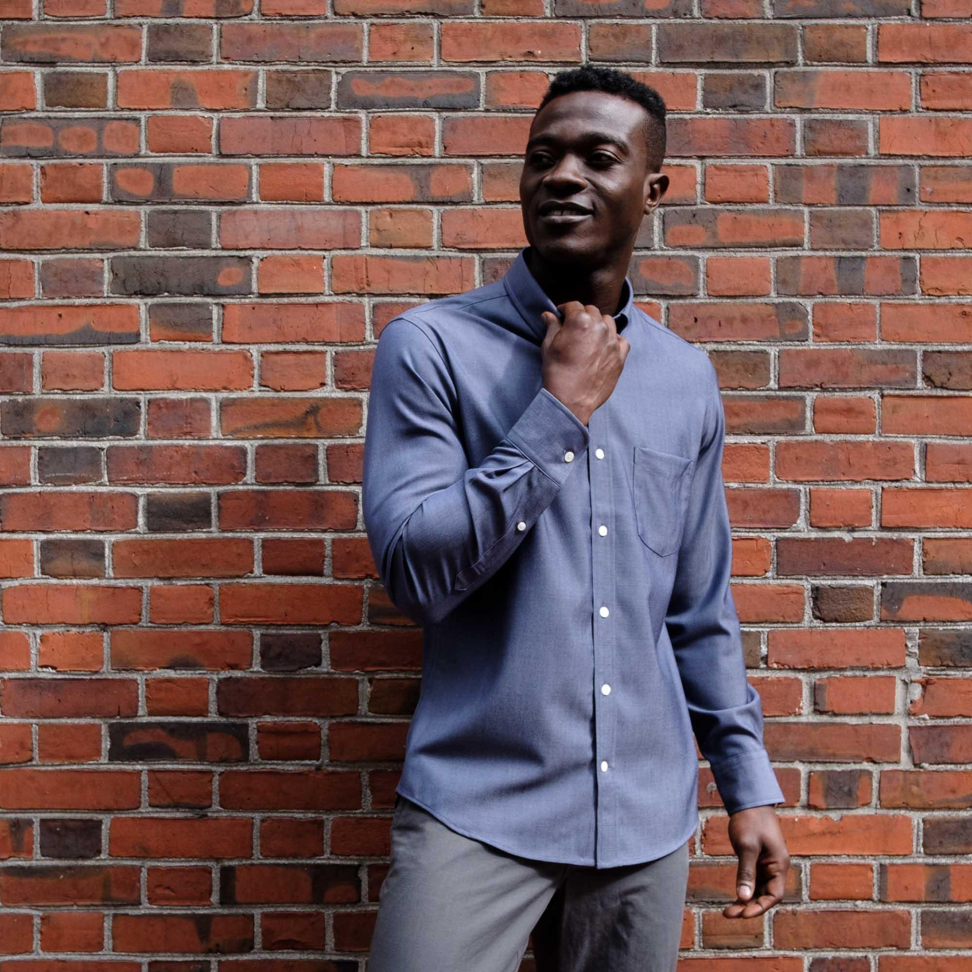 Merino Wool Button-Down Shirt | Dark Blue Oxford 210 Product Image