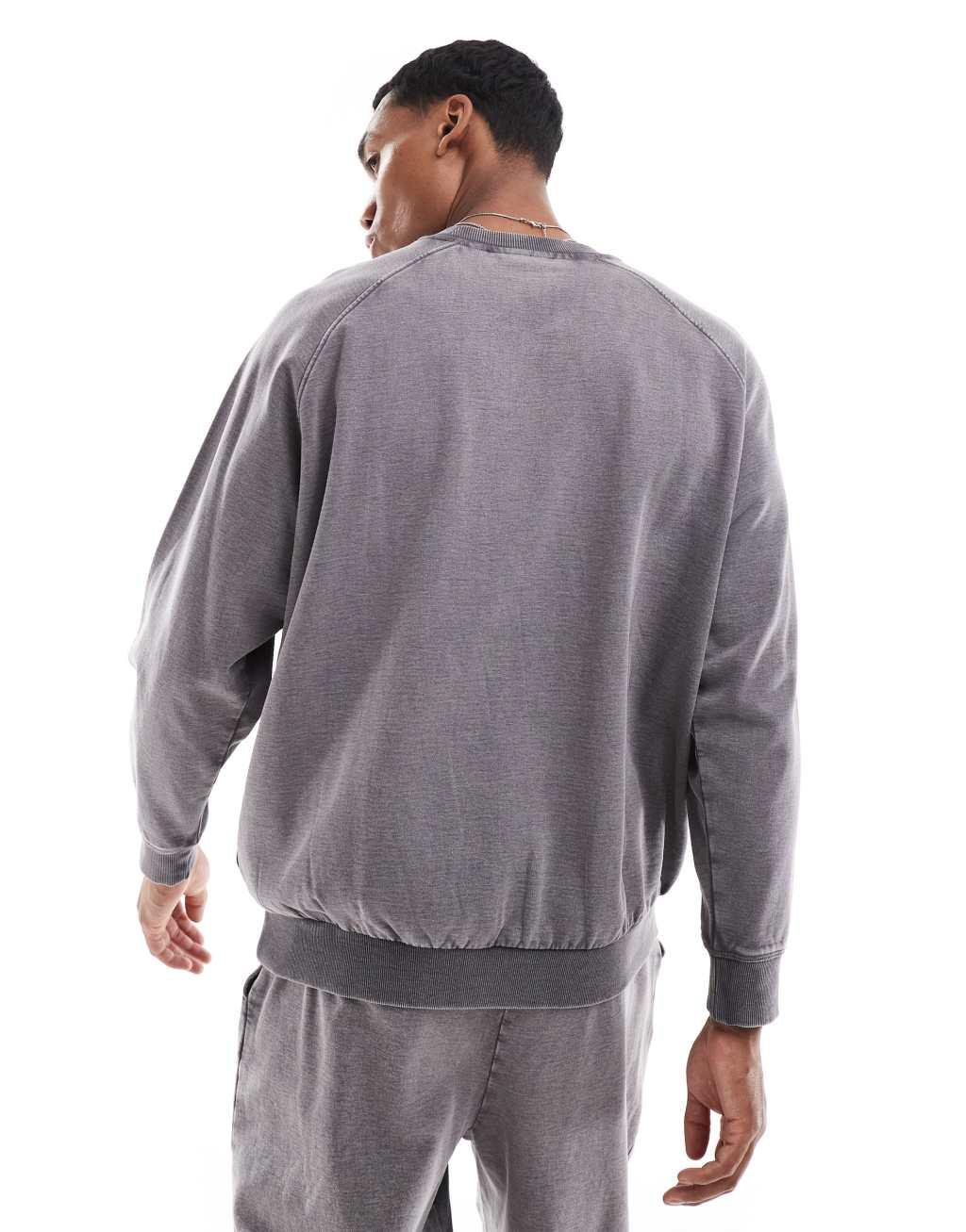 ASOS DESIGN oversized sweatshirt with raglan sleeves in washed gray - part of a set Product Image