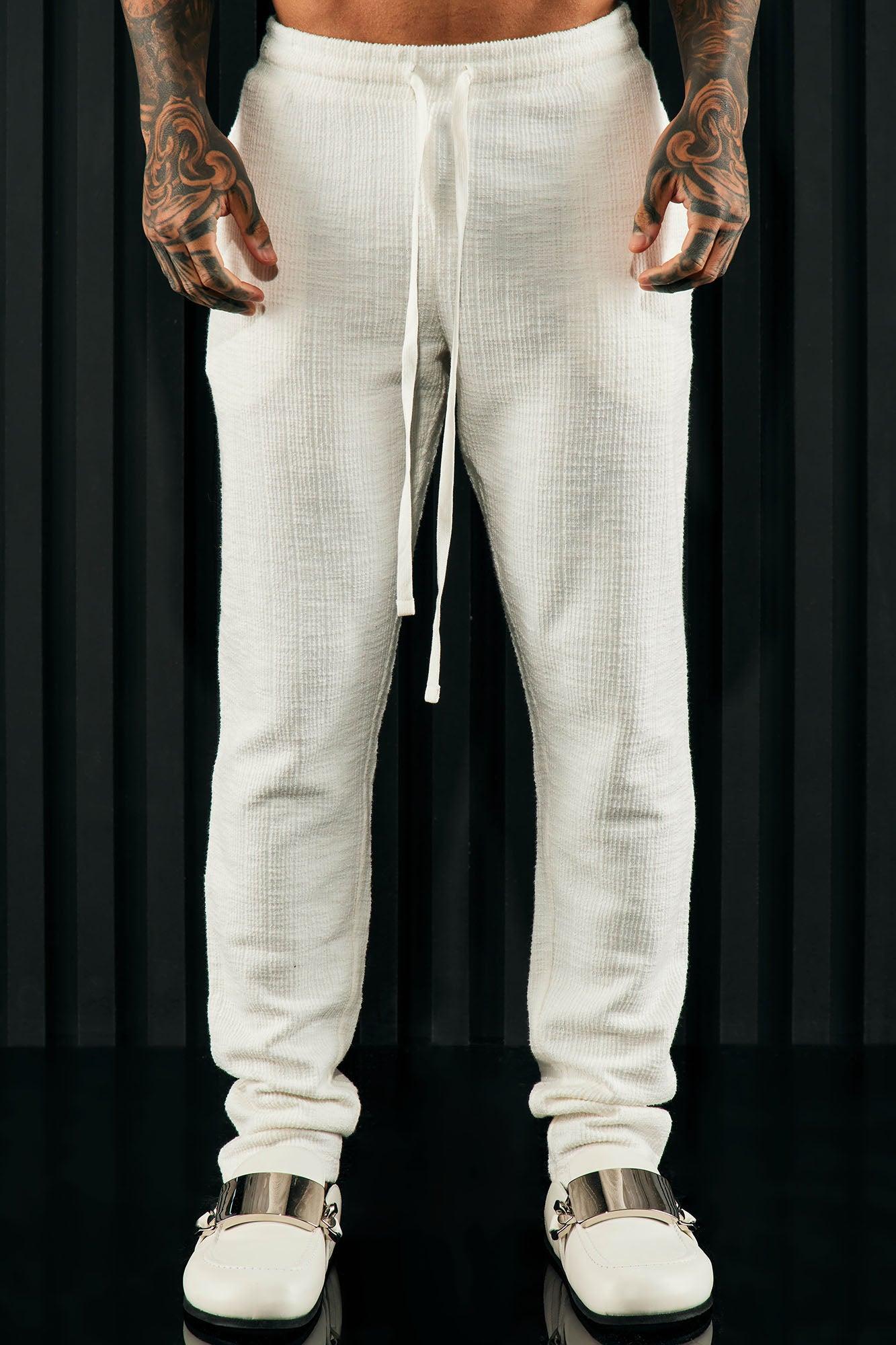 Dean Textured Slim Pants - White Product Image